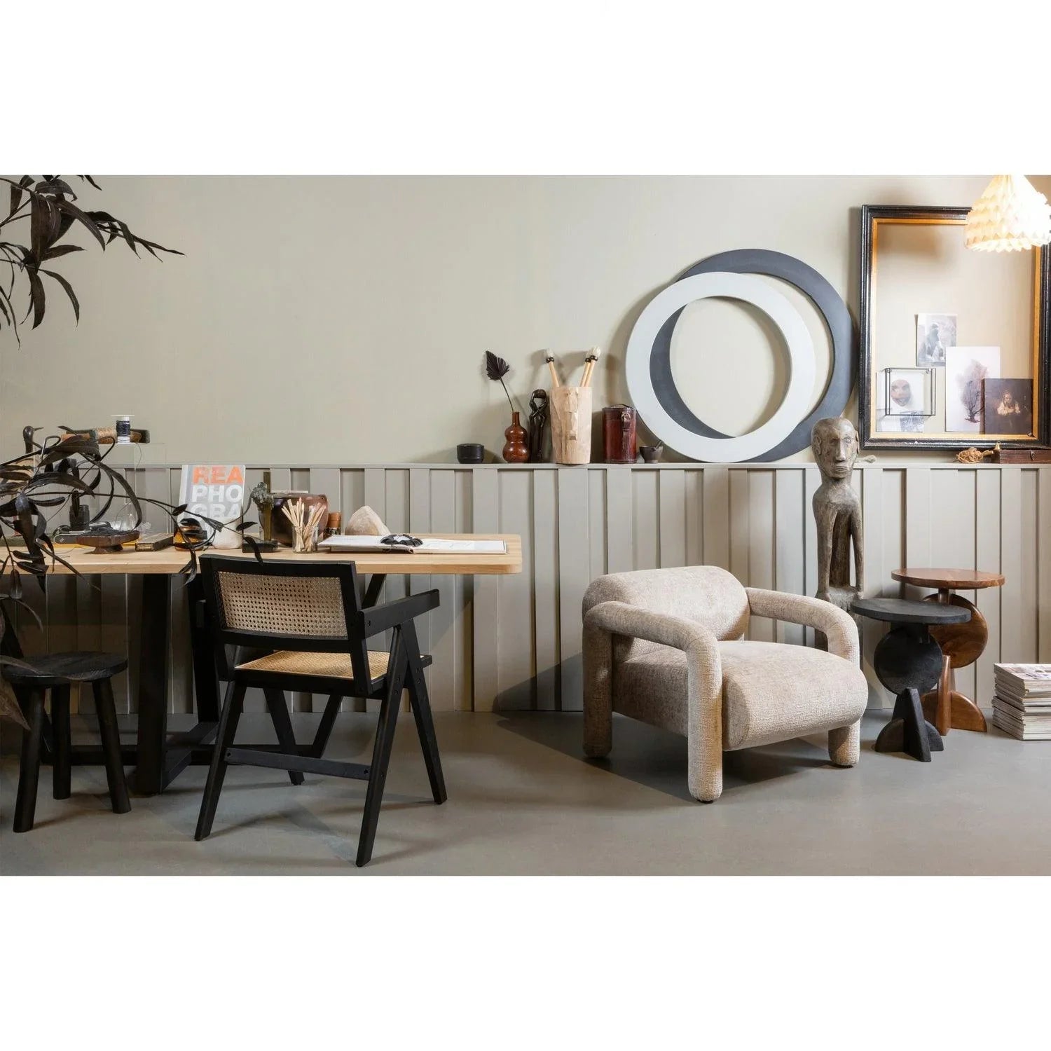 GUNN DINING CHAIR RATTAN / WOOD BLACK - PARIS14A.RO