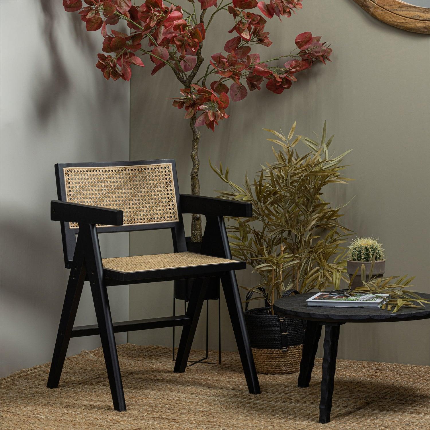 GUNN DINING CHAIR RATTAN / WOOD BLACK - PARIS14A.RO