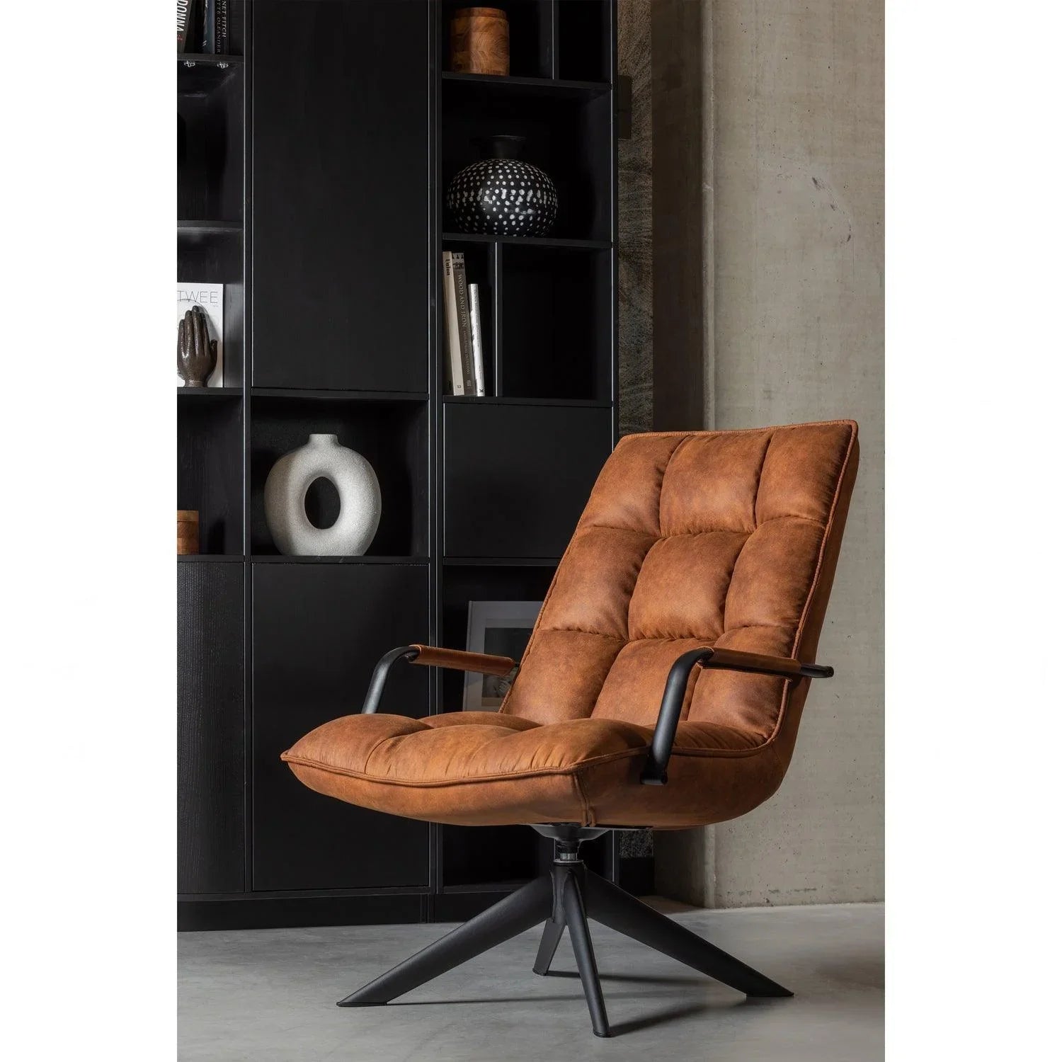 JOUKE SWIVEL ARMCHAIR WITH ARMREST IMITATION LEATHER COGNAC - PARIS14A.RO