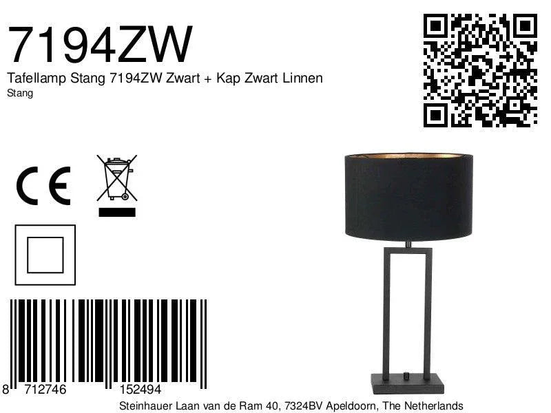 Lampă de masă Stang 7194ZW Negru + Abajur Negru din Lână - PARIS14A.RO