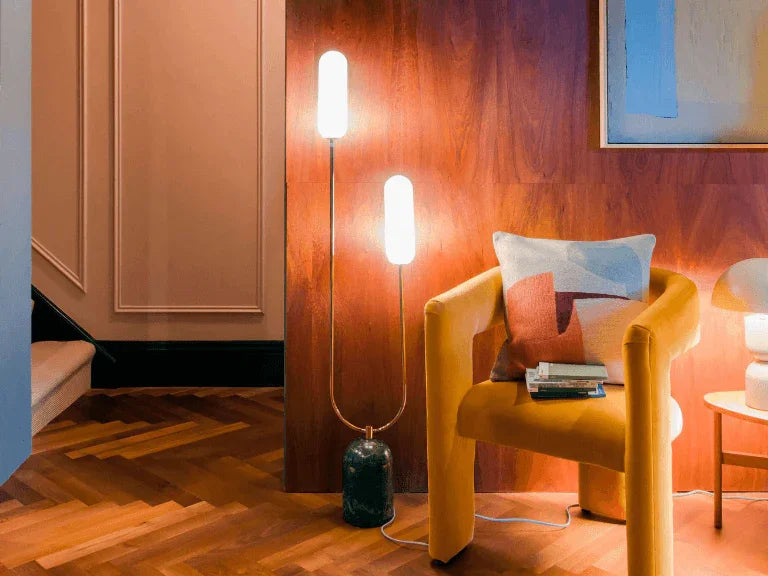 Lampă de podea curbă din marmură verde oliv - PARIS14A.RO