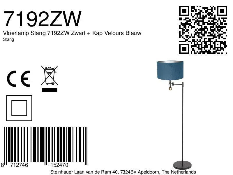 Lampă de podea Stang 7192ZW Negru + Abajur Velur Albastru - PARIS14A.RO