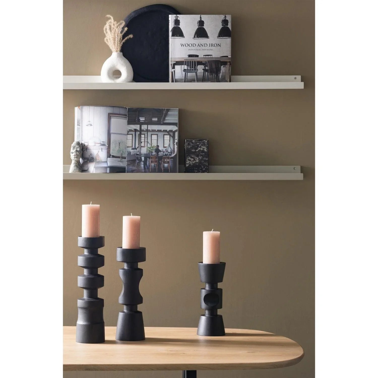 MIDI CANDLEHOLDER MANGO WOOD BLACK 29CM - PARIS14A.RO