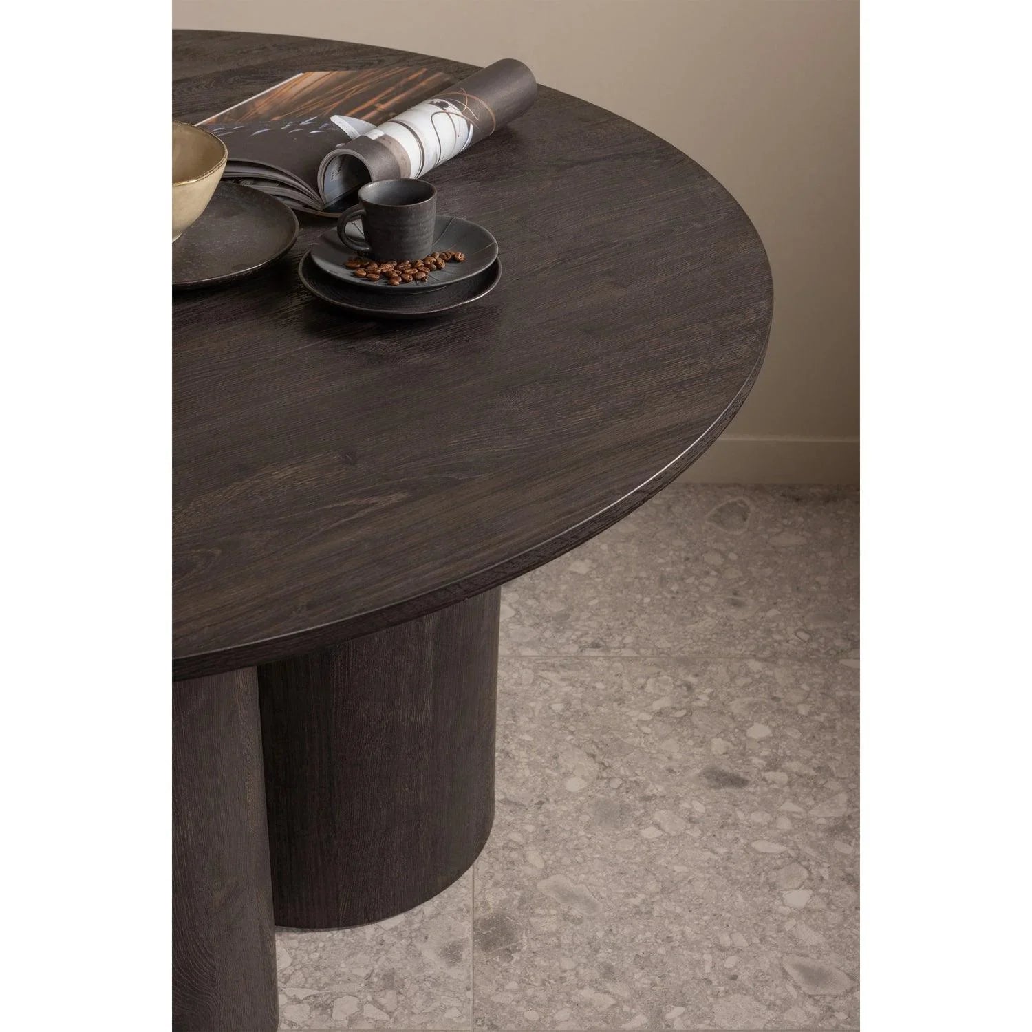 OONA DINING TABLE ROUND WITH 3-LEG MDF DARK BROWN Ø120CM - PARIS14A.RO