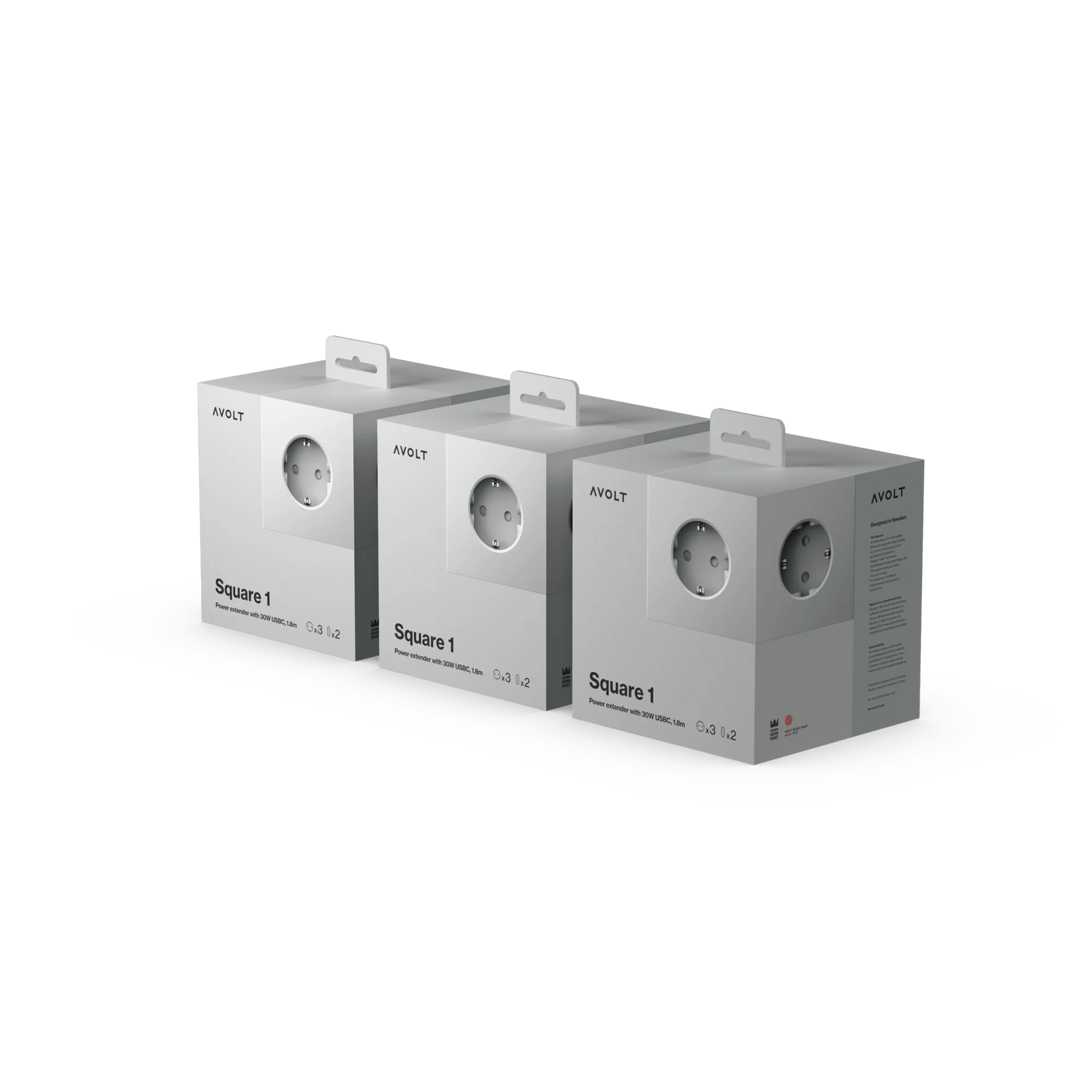 Pachet de 3 Prelungitoare tip cub Square 1 USB-C - Culoare Grey - Avolt - PARIS14A.RO