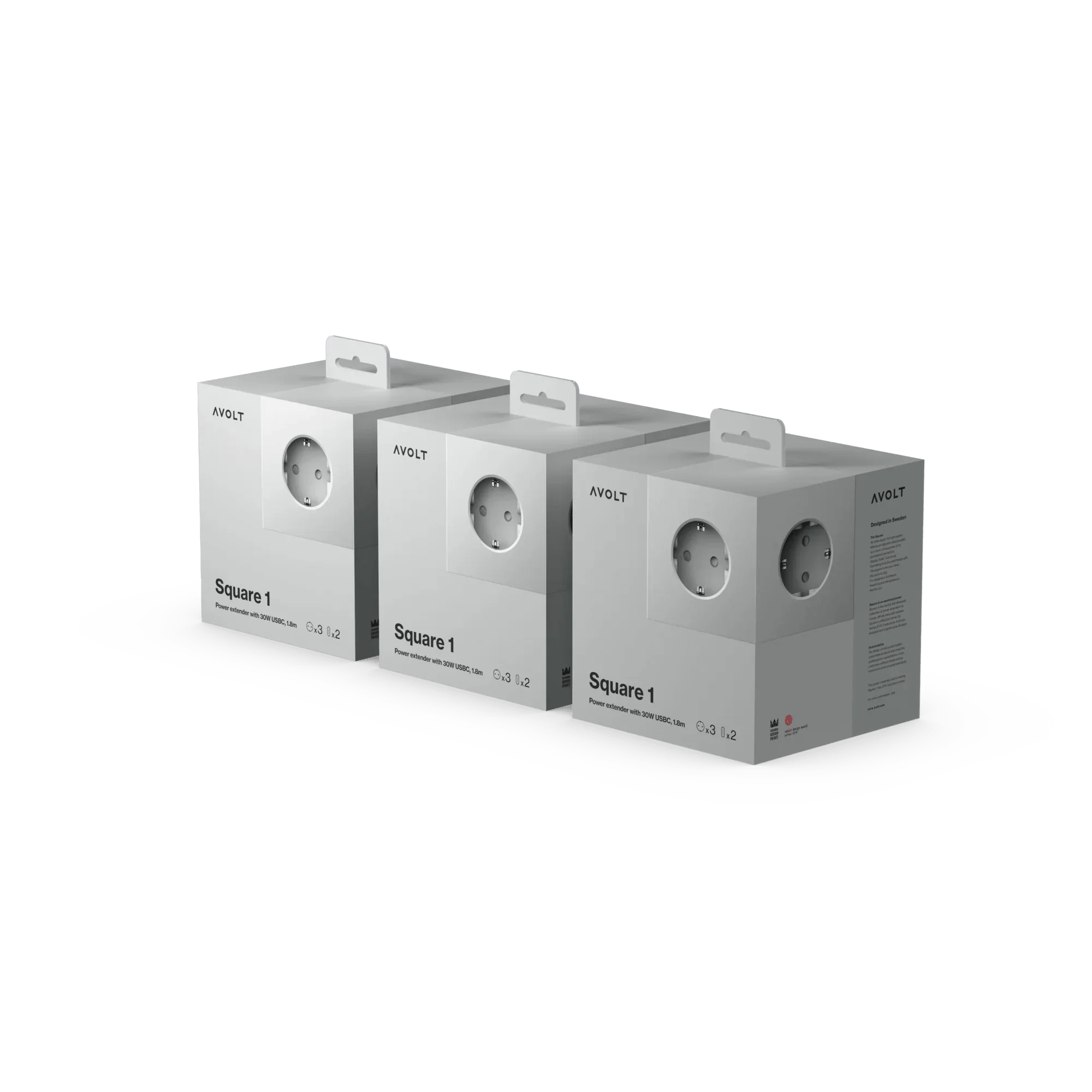 Pachet de 3 Prelungitoare tip cub Square 1 USB-C - Culoare Grey - Avolt - PARIS14A.RO