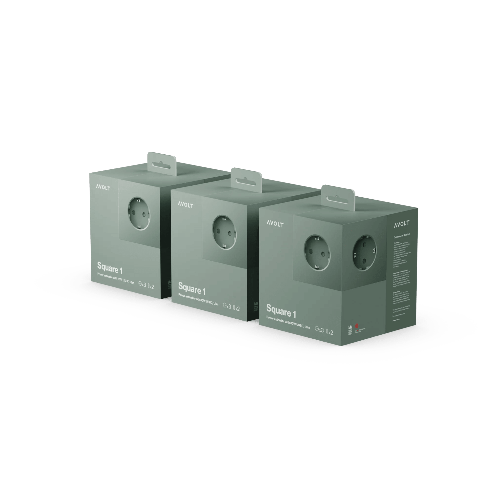 Pachet de 3 Prelungitoare tip cub Square 1 USB-C - Culoare Oak Green - Avolt - PARIS14A.RO