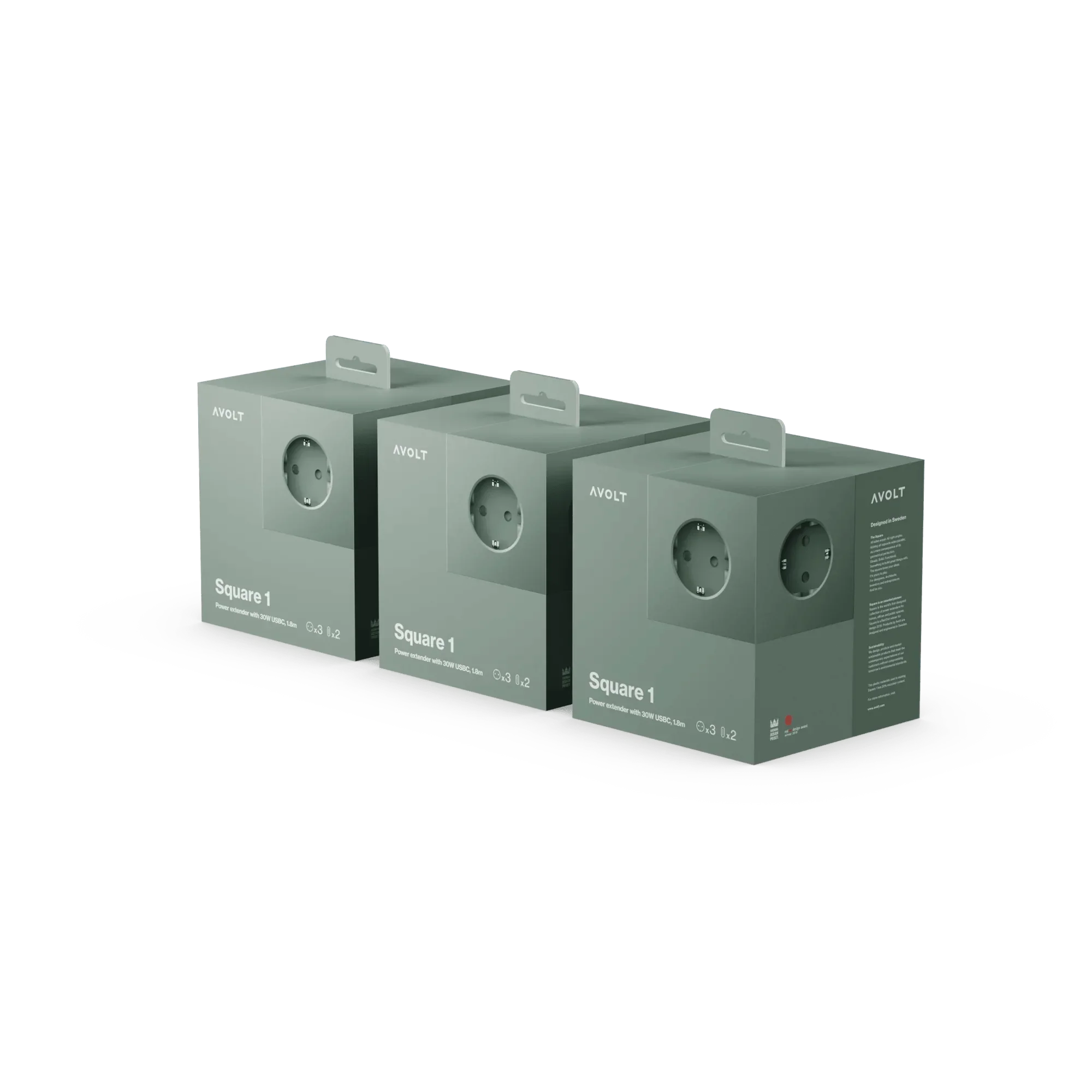 Pachet de 3 Prelungitoare tip cub Square 1 USB-C - Culoare Oak Green - Avolt - PARIS14A.RO