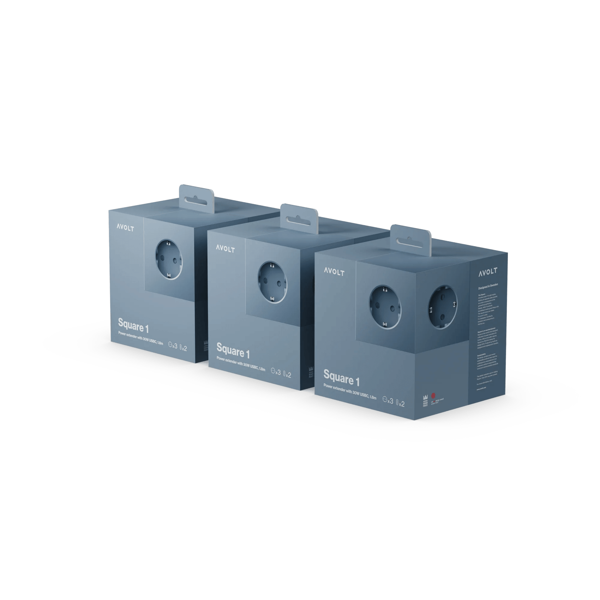 Pachet de 3 Prelungitoare tip cub Square 1 USB-C - Culoare Shark Blue - Avolt - PARIS14A.RO