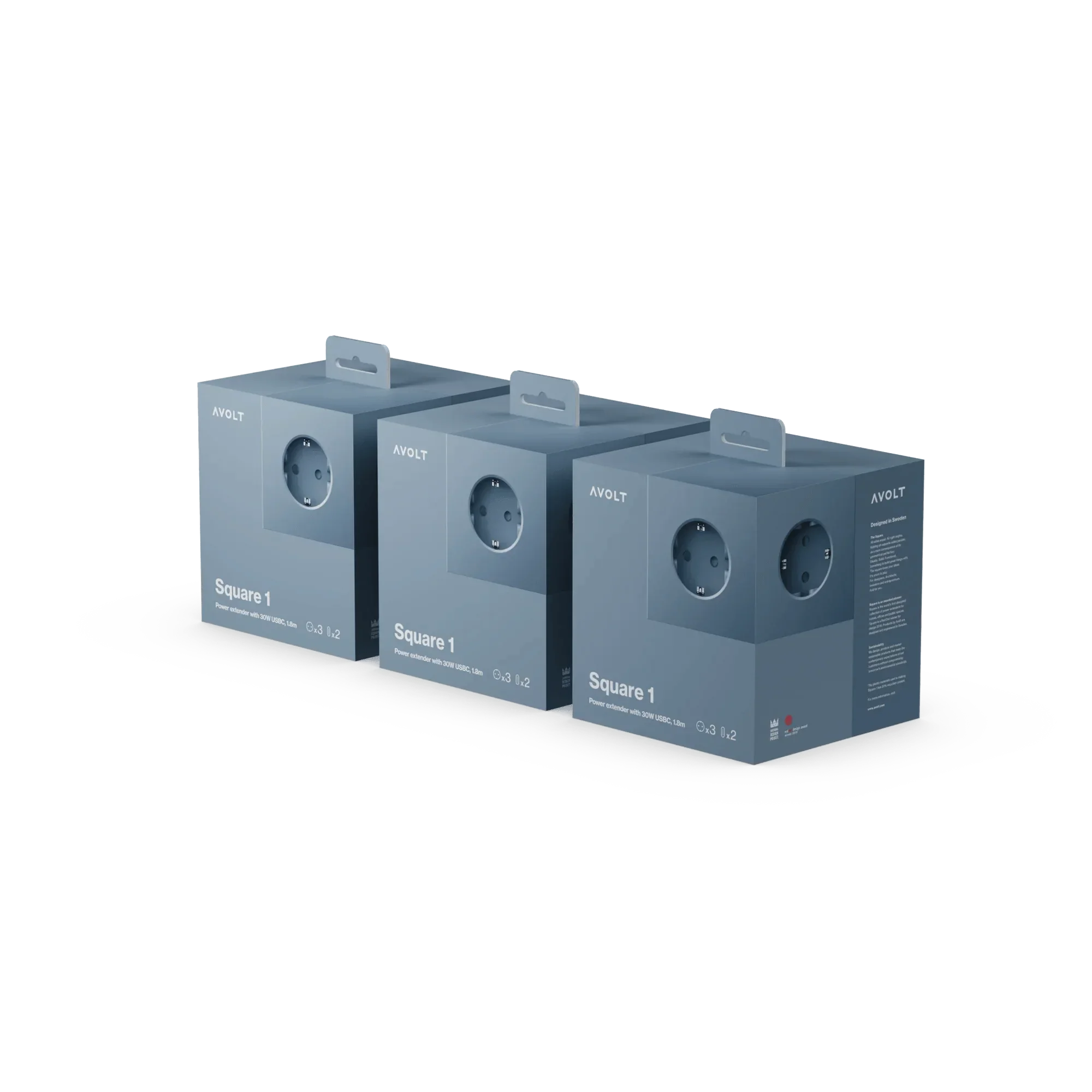 Pachet de 3 Prelungitoare tip cub Square 1 USB-C - Culoare Shark Blue - Avolt - PARIS14A.RO