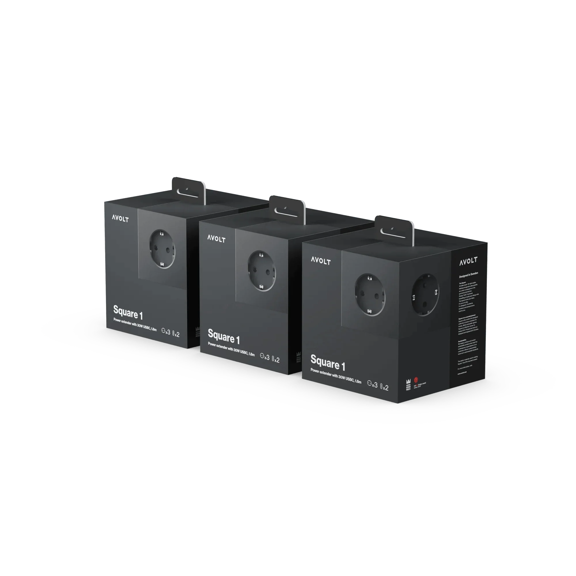 Pachet de 3 Prelungitoare tip cub Square 1 USB-C - Culoare Stockholm Black - Avolt - PARIS14A.RO