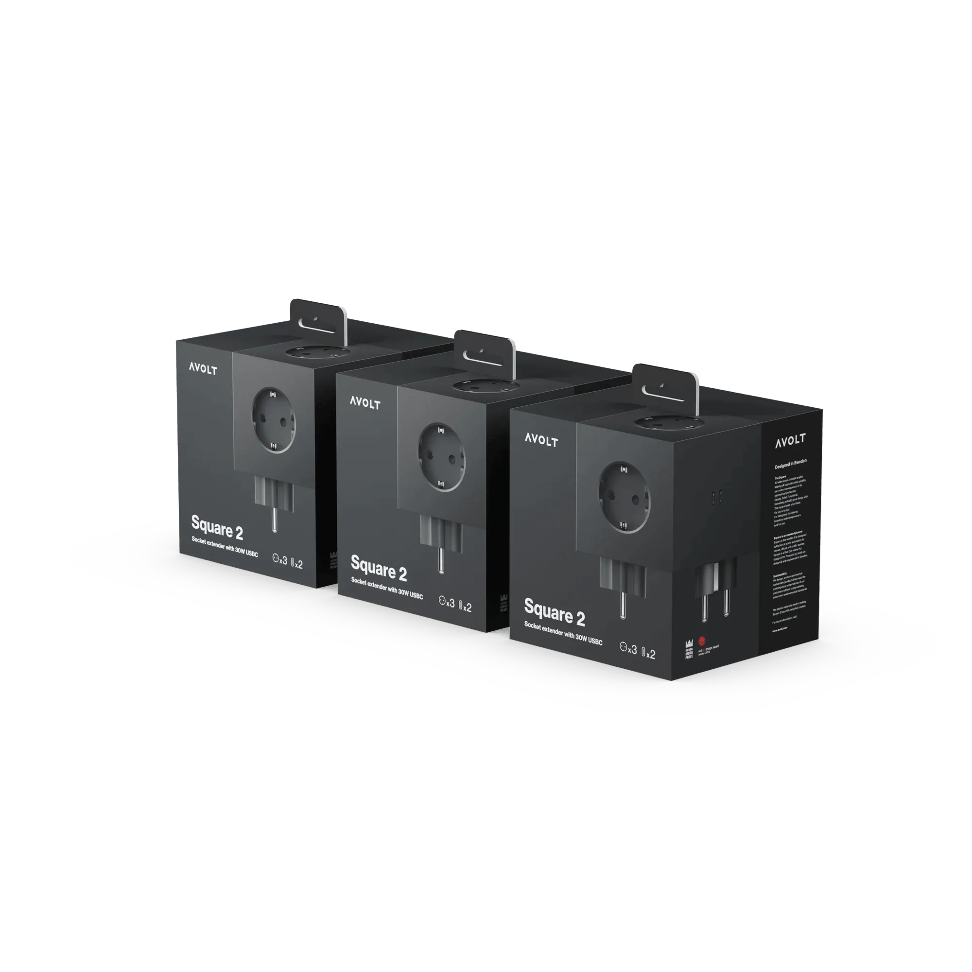 Pachet de 3 Triplu stechere tip cub Square 2 USB-C - Culoare Black - Avolt - PARIS14A.RO