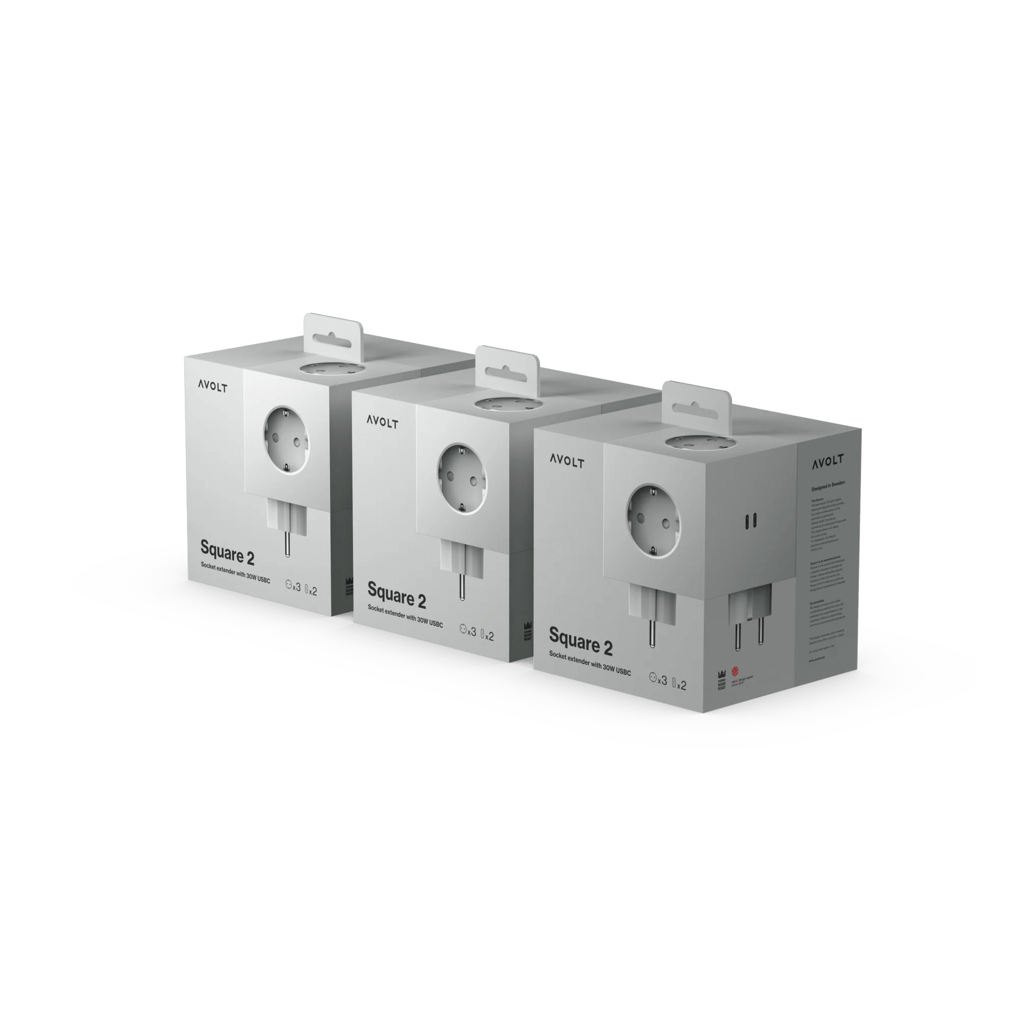 Pachet de 3 Triplu stechere tip cub Square 2 USB-C - Culoare Grey - Avolt - PARIS14A.RO