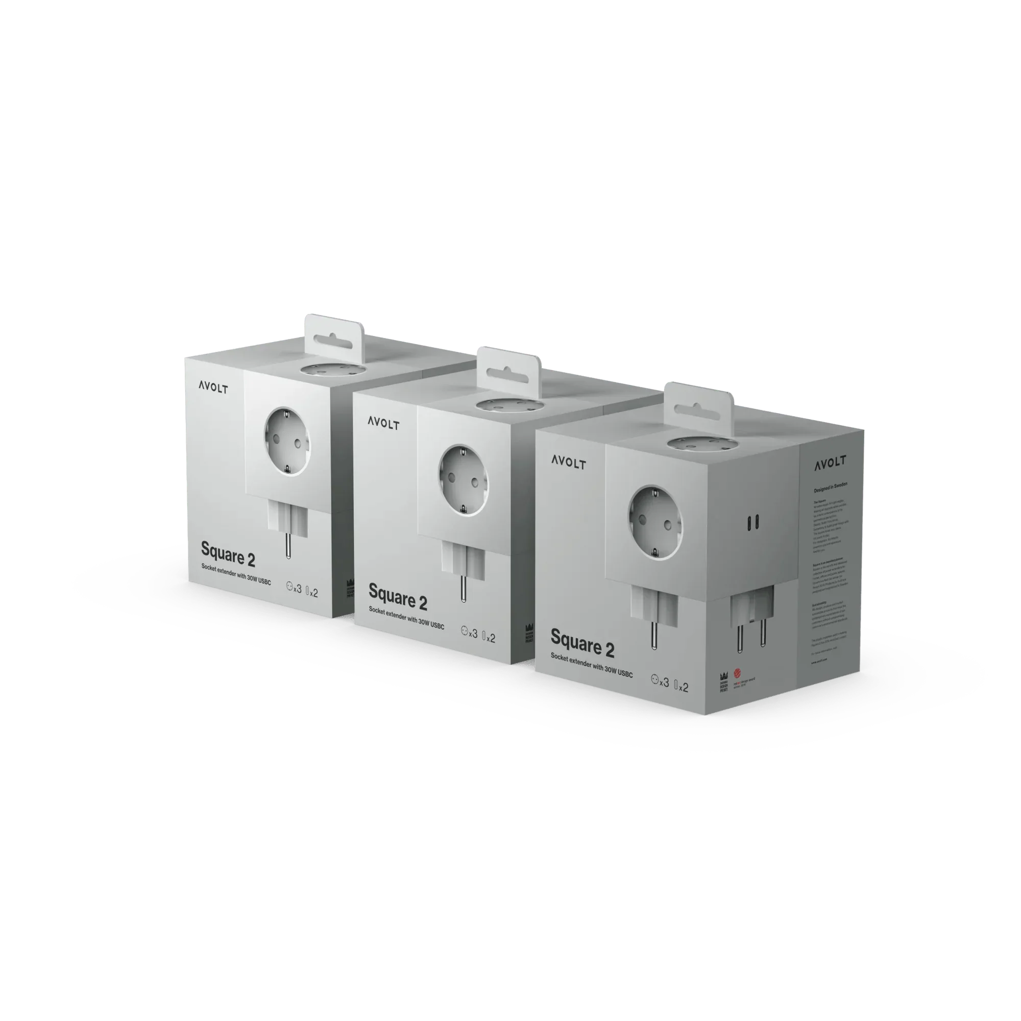 Pachet de 3 Triplu stechere tip cub Square 2 USB-C - Culoare Grey - Avolt - PARIS14A.RO