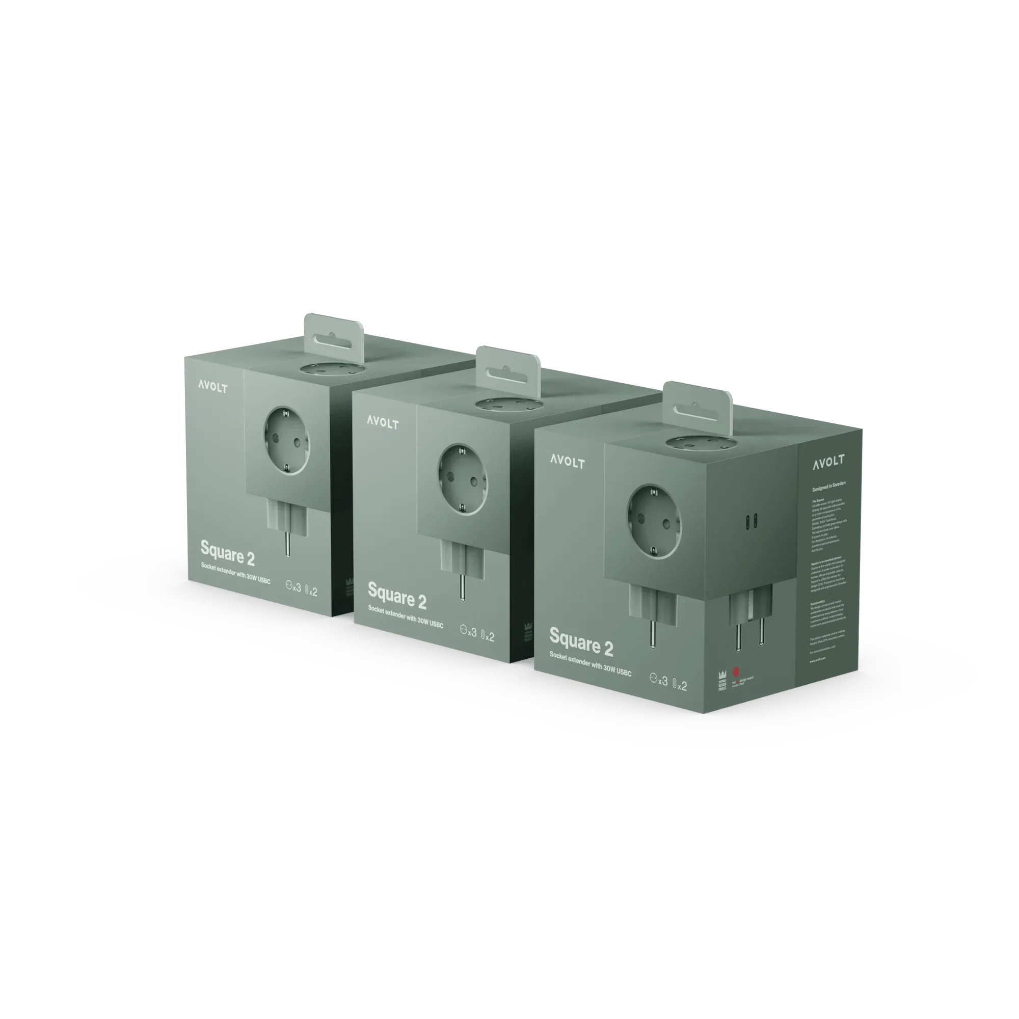 Pachet de 3 Triplu stechere tip cub Square 2 USB-C - Culoare Oak Green - Avolt - PARIS14A.RO