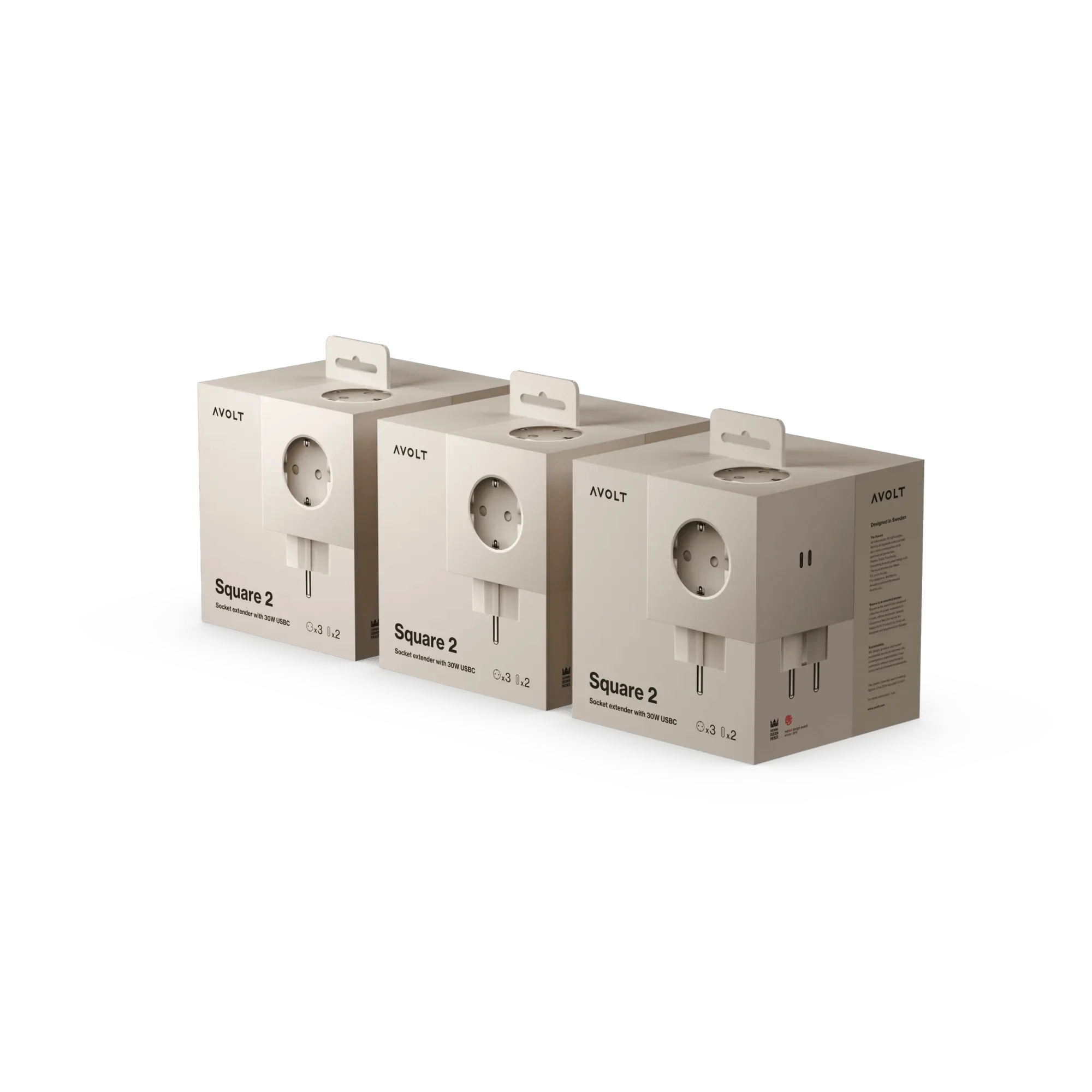 Pachet de 3 Triplu stechere tip cub Square 2 USB-C - Culoare Sand - Avolt - PARIS14A.RO