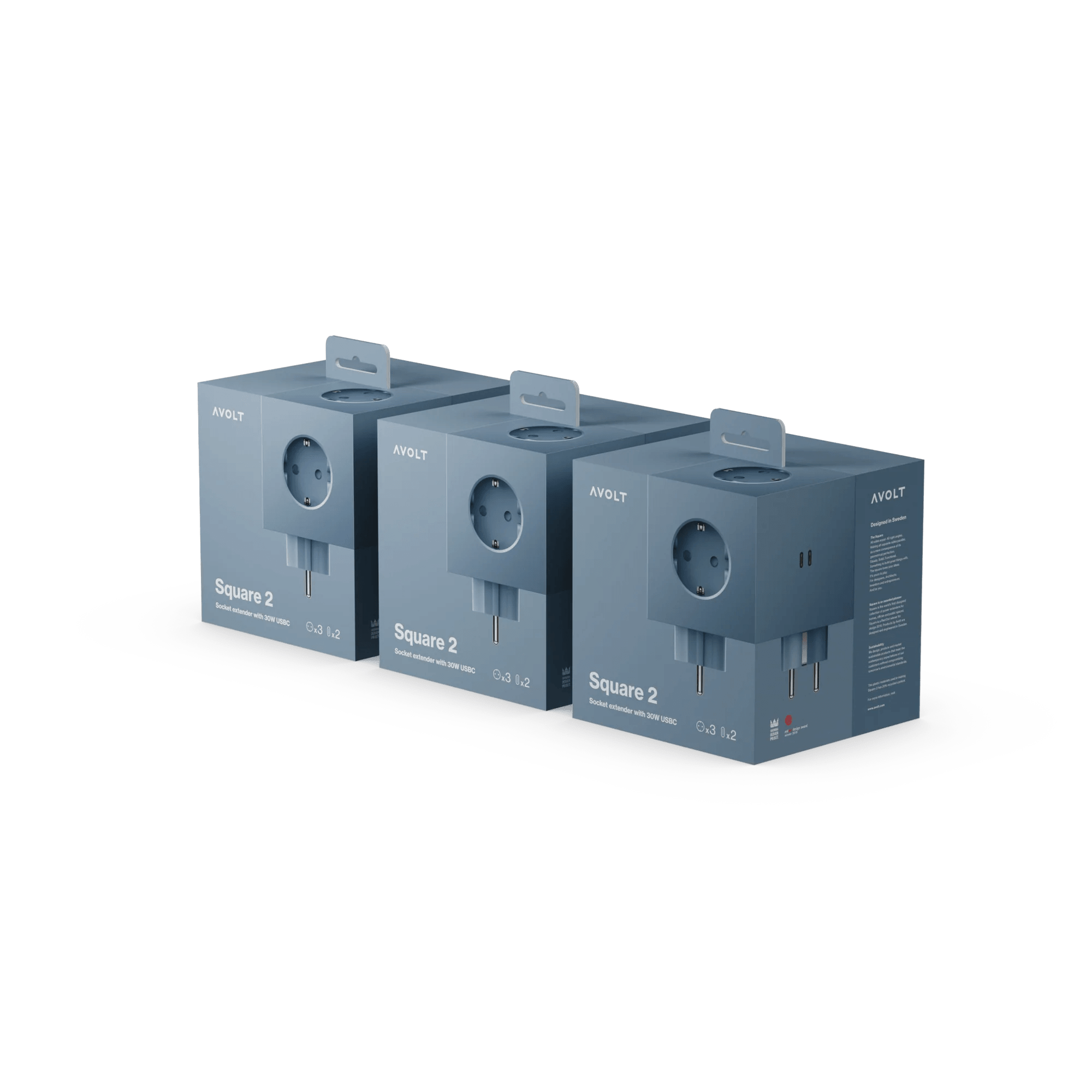Pachet de 3 Triplu stechere tip cub Square 2 USB-C - Culoare Shark Blue - Avolt - PARIS14A.RO
