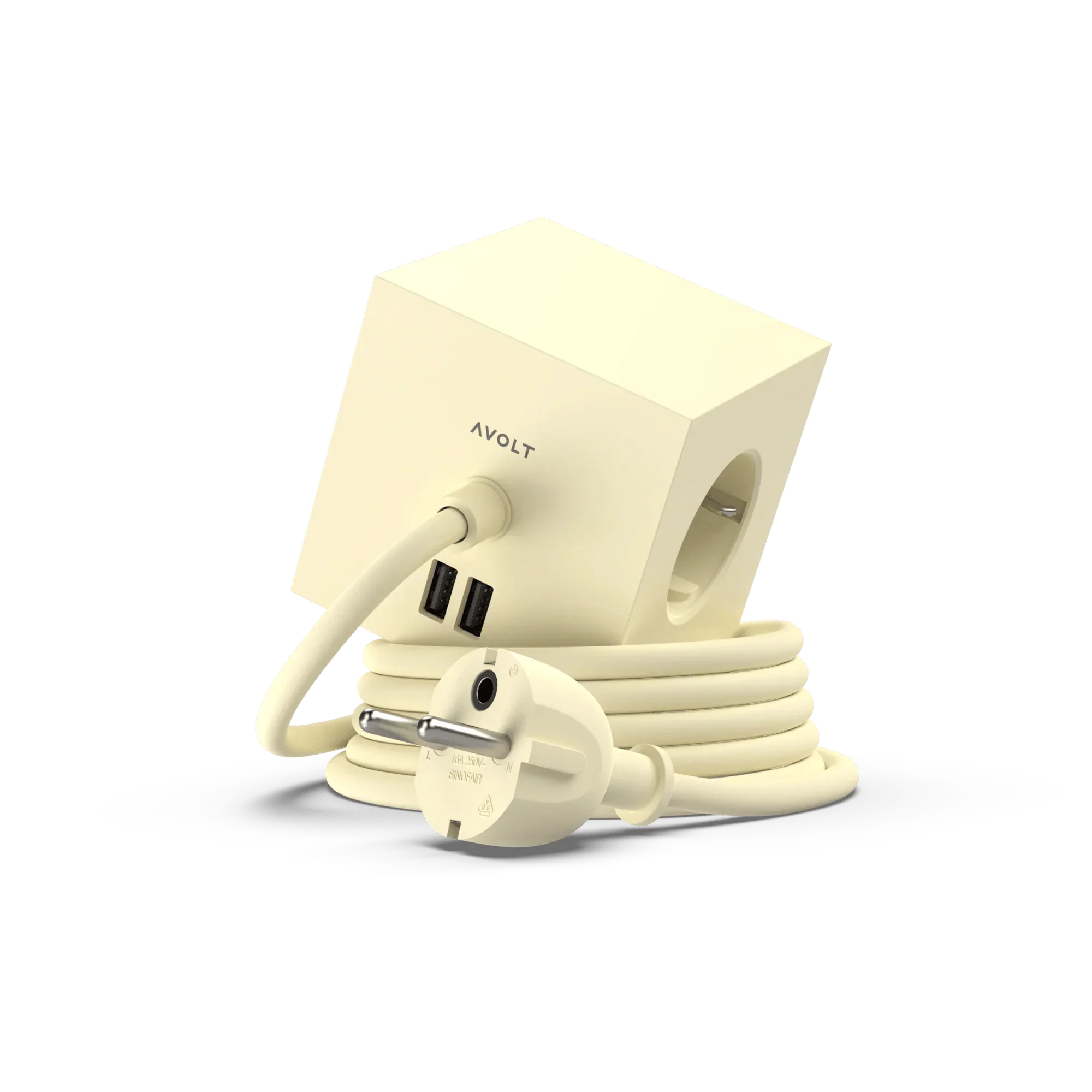 Prelungitor tip cub Square 1, 3 prize, 2 USB - Culoare Ice Yellow - Avolt - PARIS14A.RO