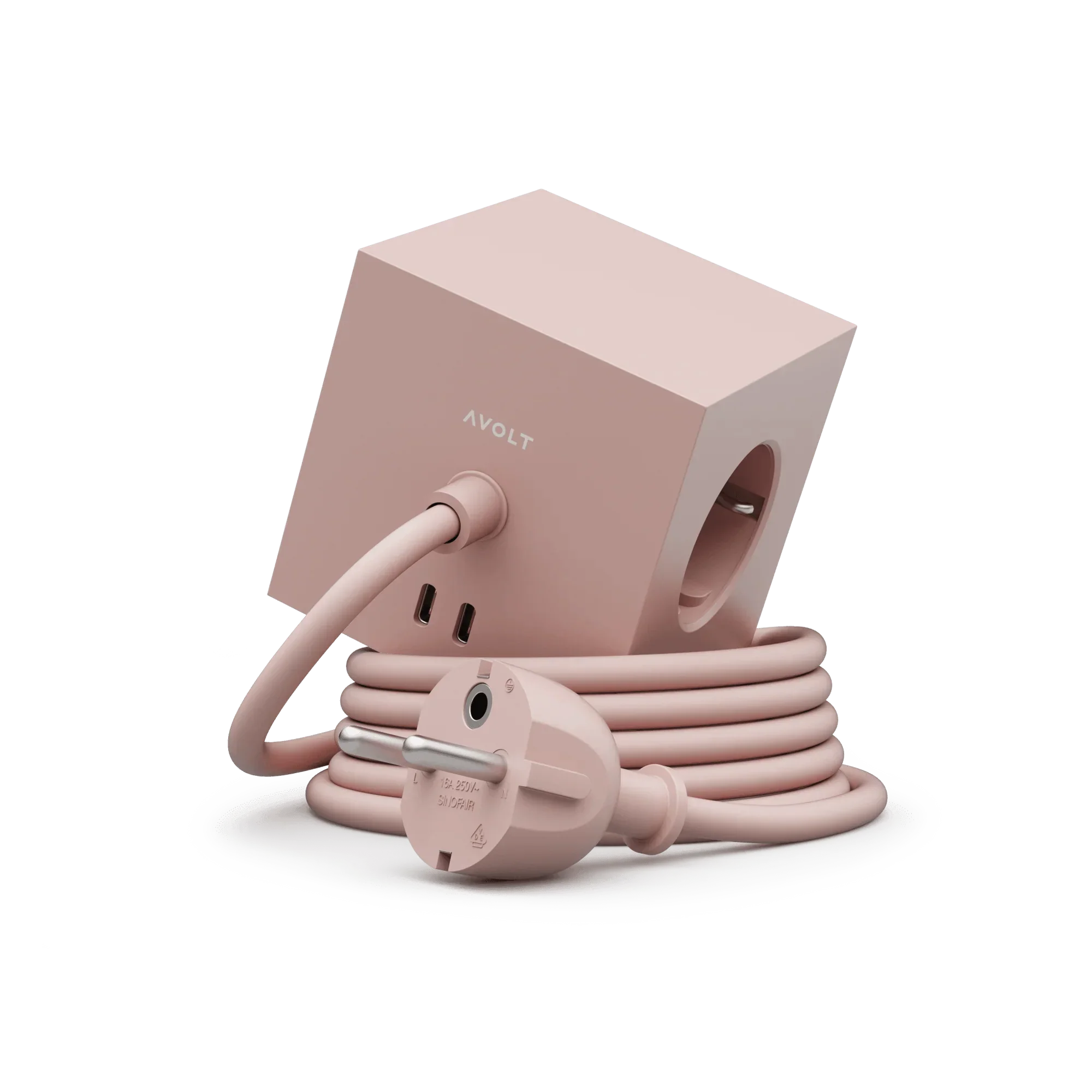 Prelungitor tip cub Square 1, 3 prize, 2 USB - Culoare Old Pink - Avolt - PARIS14A.RO