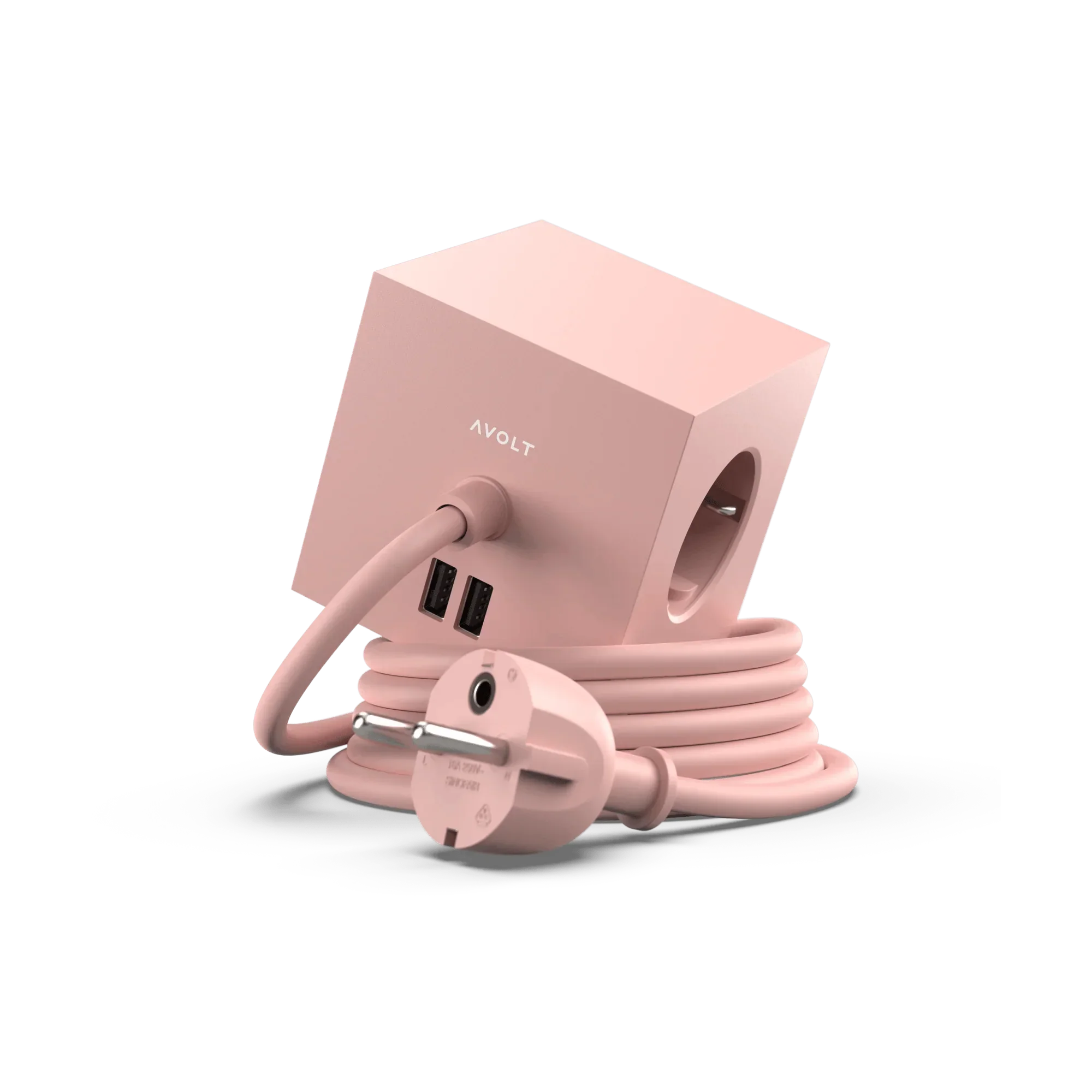Prelungitor tip cub Square 1, 3 prize, 2 USB - Culoare Old Pink - Avolt - PARIS14A.RO