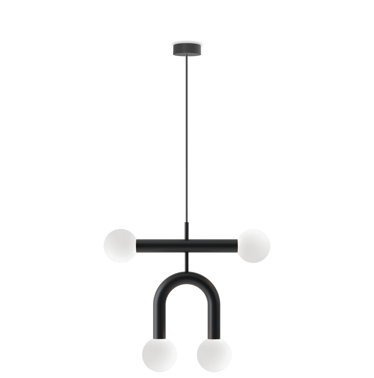 Candelabru suspendat Robin Rigoberta Pendant – fier, sticlă opal, negru mat, cablu textil, E14 – iluminat design pentru living și dining