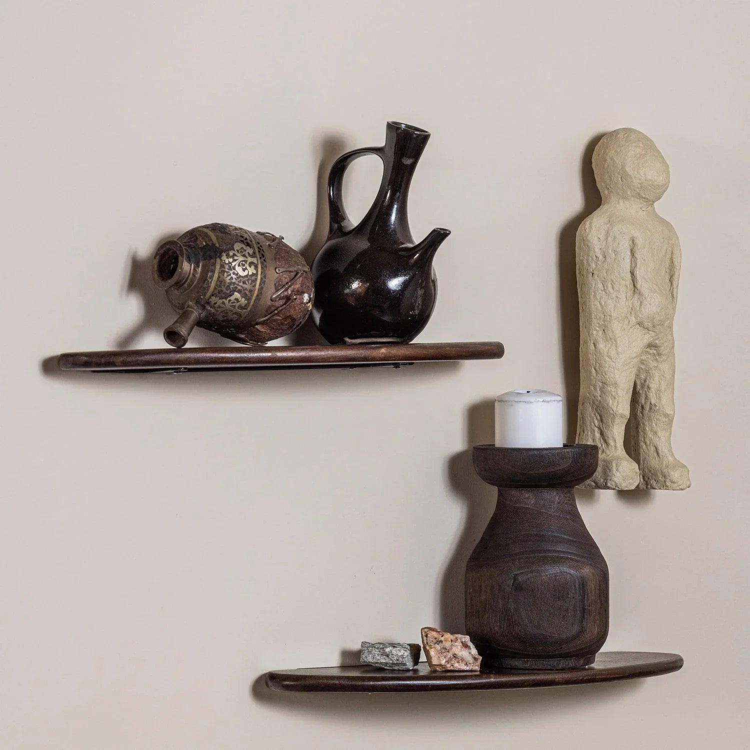 SET OF 2 - LAYER WALL SHELVES MANGO WOOD WALNUT - PARIS14A.RO