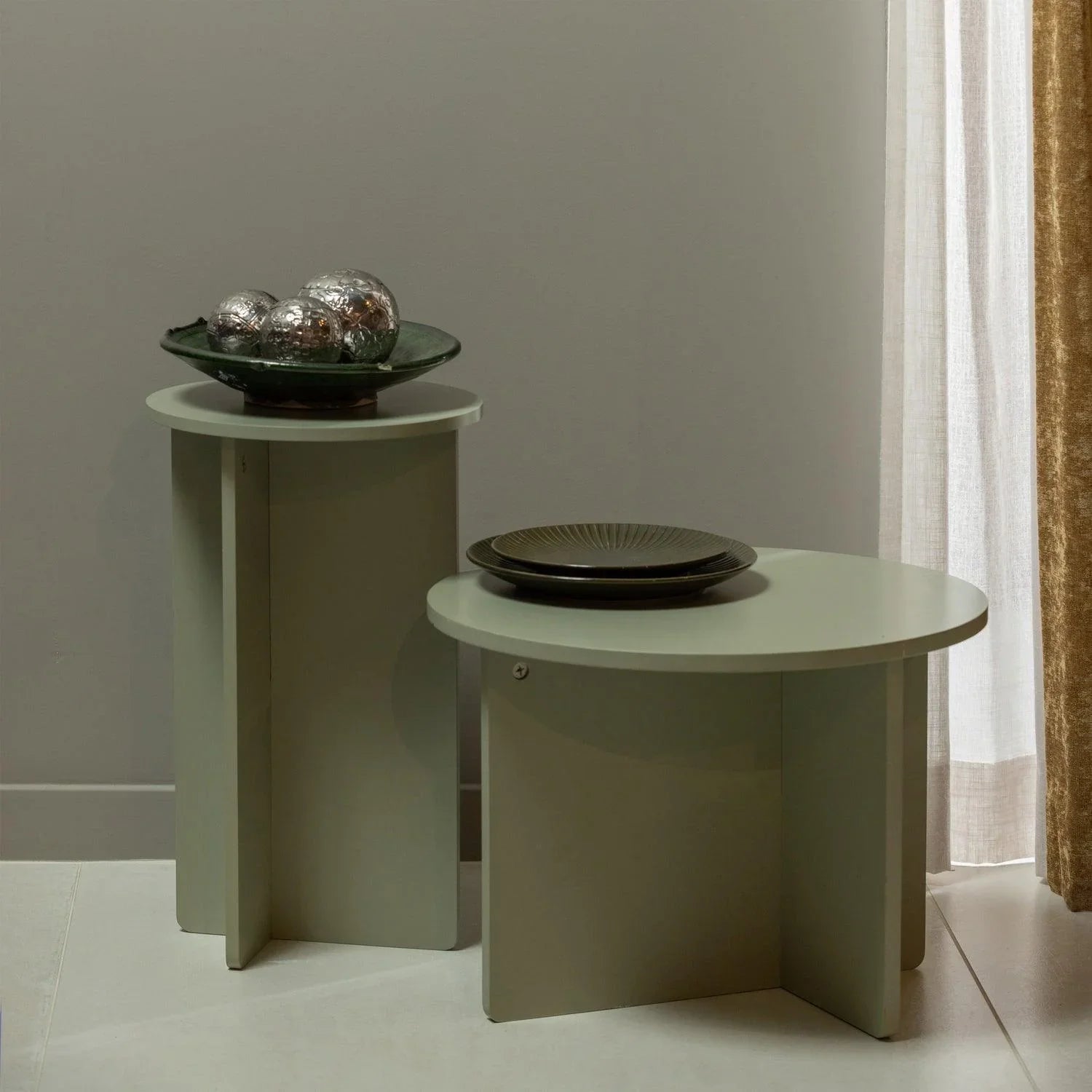 SET OF 2 - RONNY SIDE TABLE GREEN/GREY - PARIS14A.RO