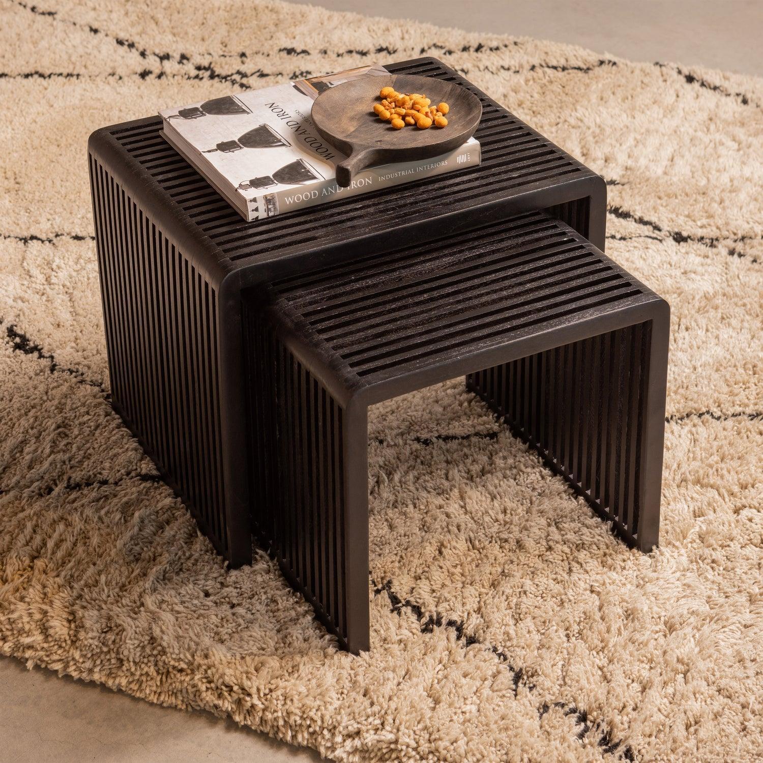 SET OF 2 - WILLA SIDETABLES RECYCLED TEAK BLACK - PARIS14A.RO