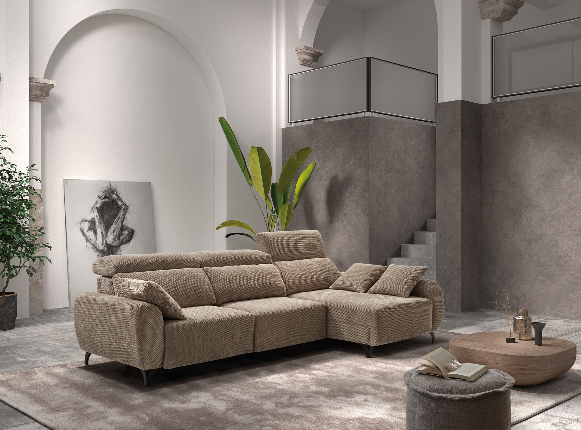 ACOMODEL canapea extensibilă cu colțar Solio | textil | Bej | 284x104x159 cm
