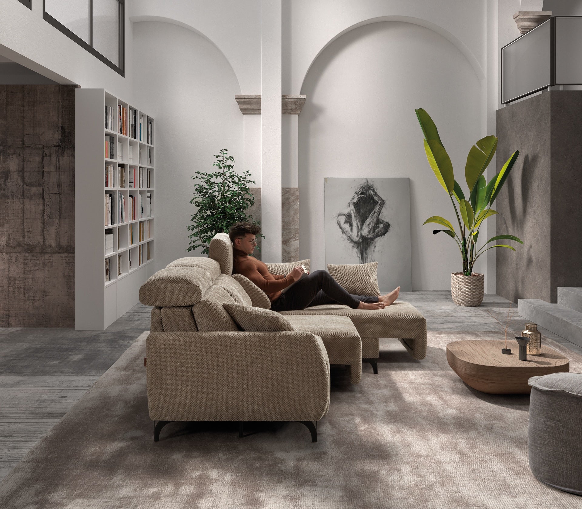 ACOMODEL canapea extensibilă cu colțar Solio | textil | Bej | 284x104x159 cm