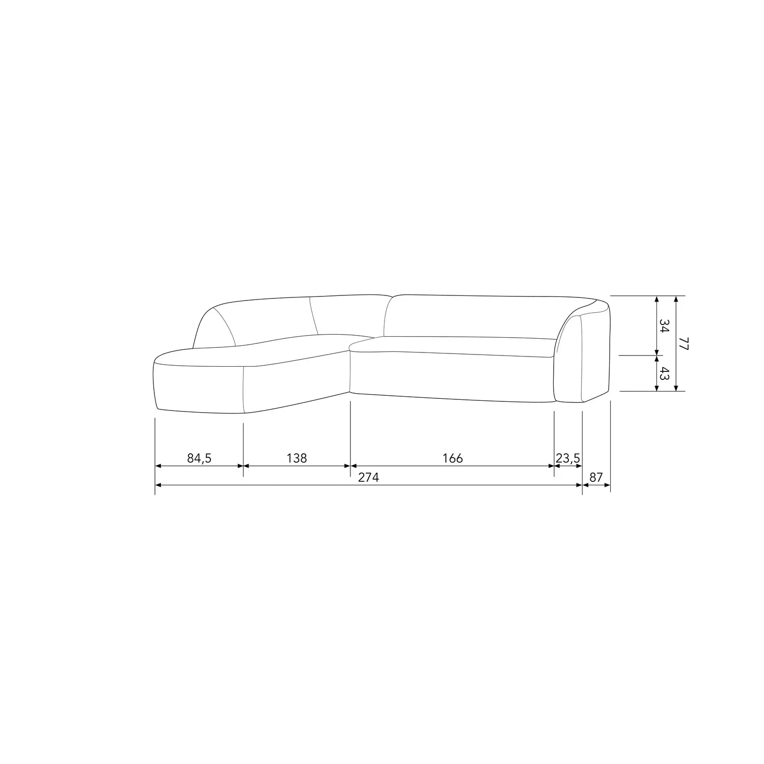 SLOPING CORNER SOFA LEFT LIGHT BROWN MELANGE - PARIS14A.RO