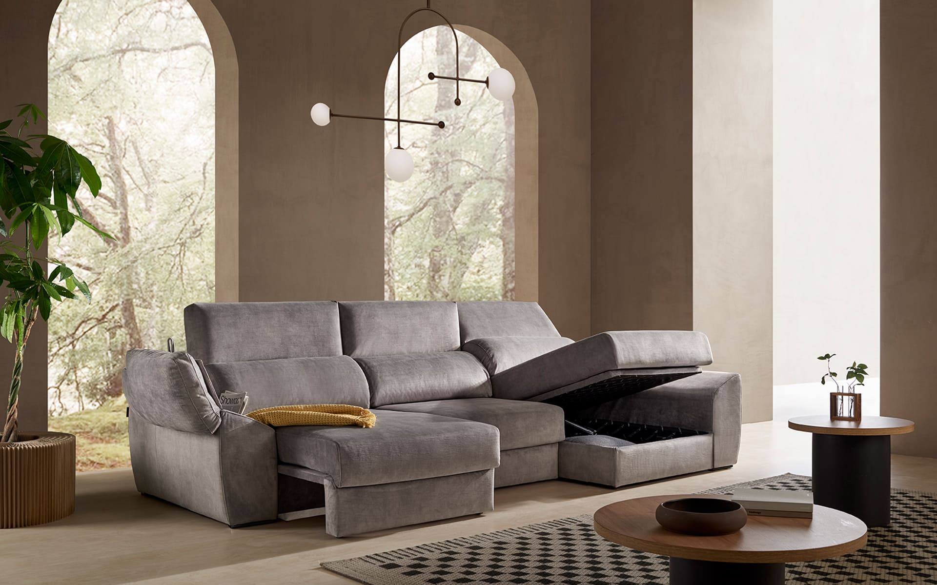 ACOMODEL canapea extensibilă cu colțar Dean | textil | Bej | 295x104x159 cm