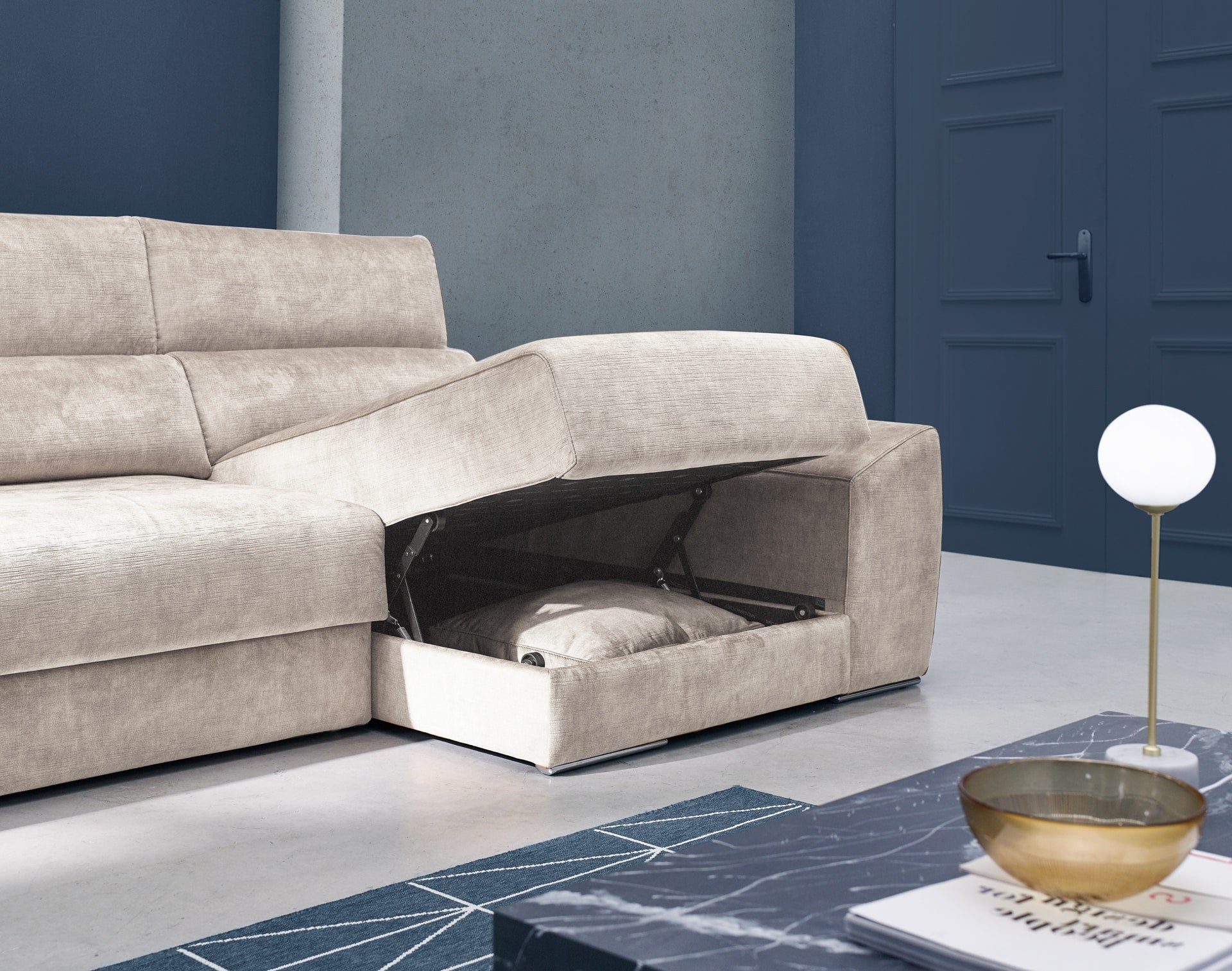 ACOMODEL canapea extensibilă cu colțar Ankor | textil | Bej | 302x104x159 cm