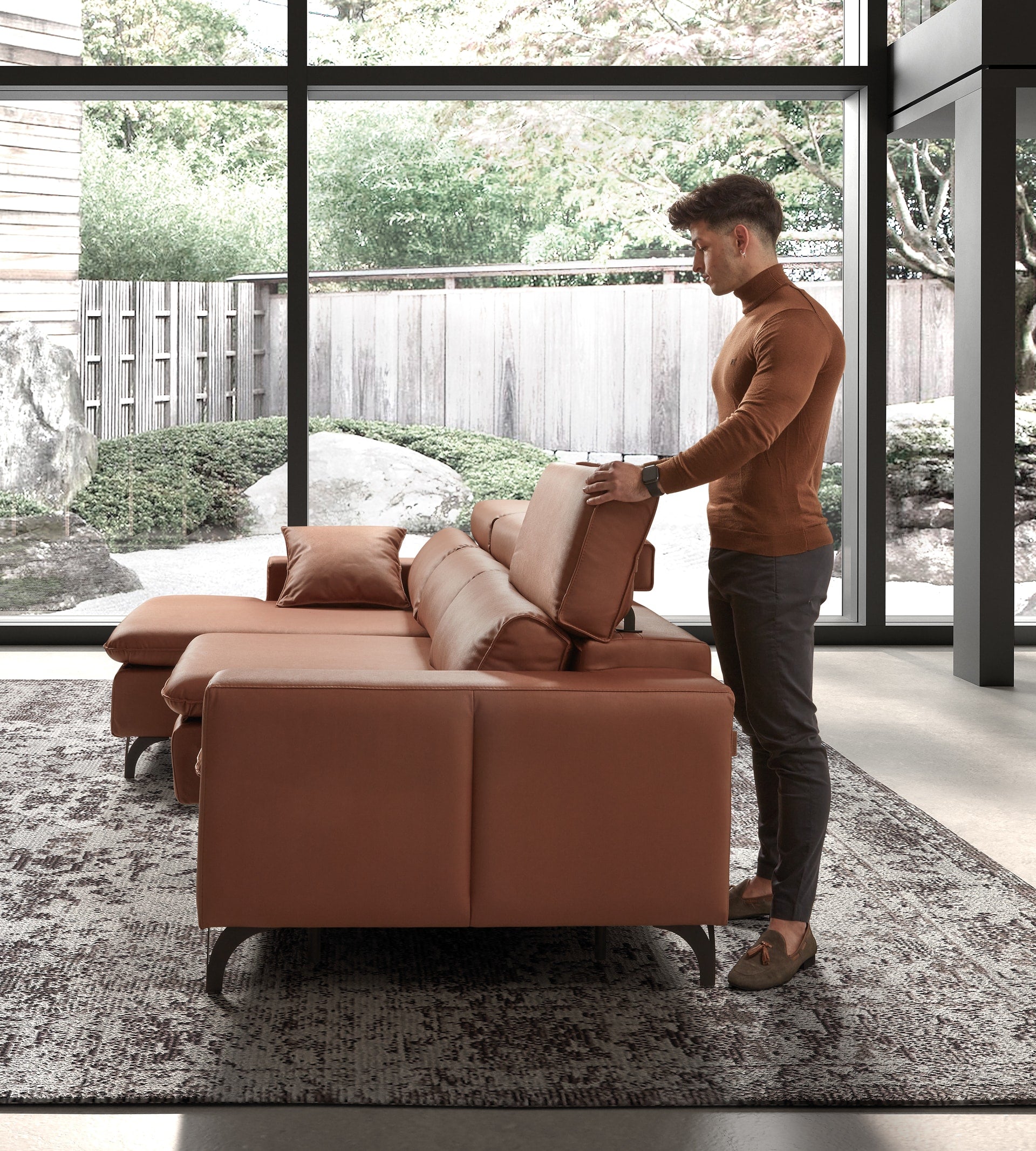 ACOMODEL canapea extensibilă cu colțar Antia | textil | Bej | 280x104x159 cm