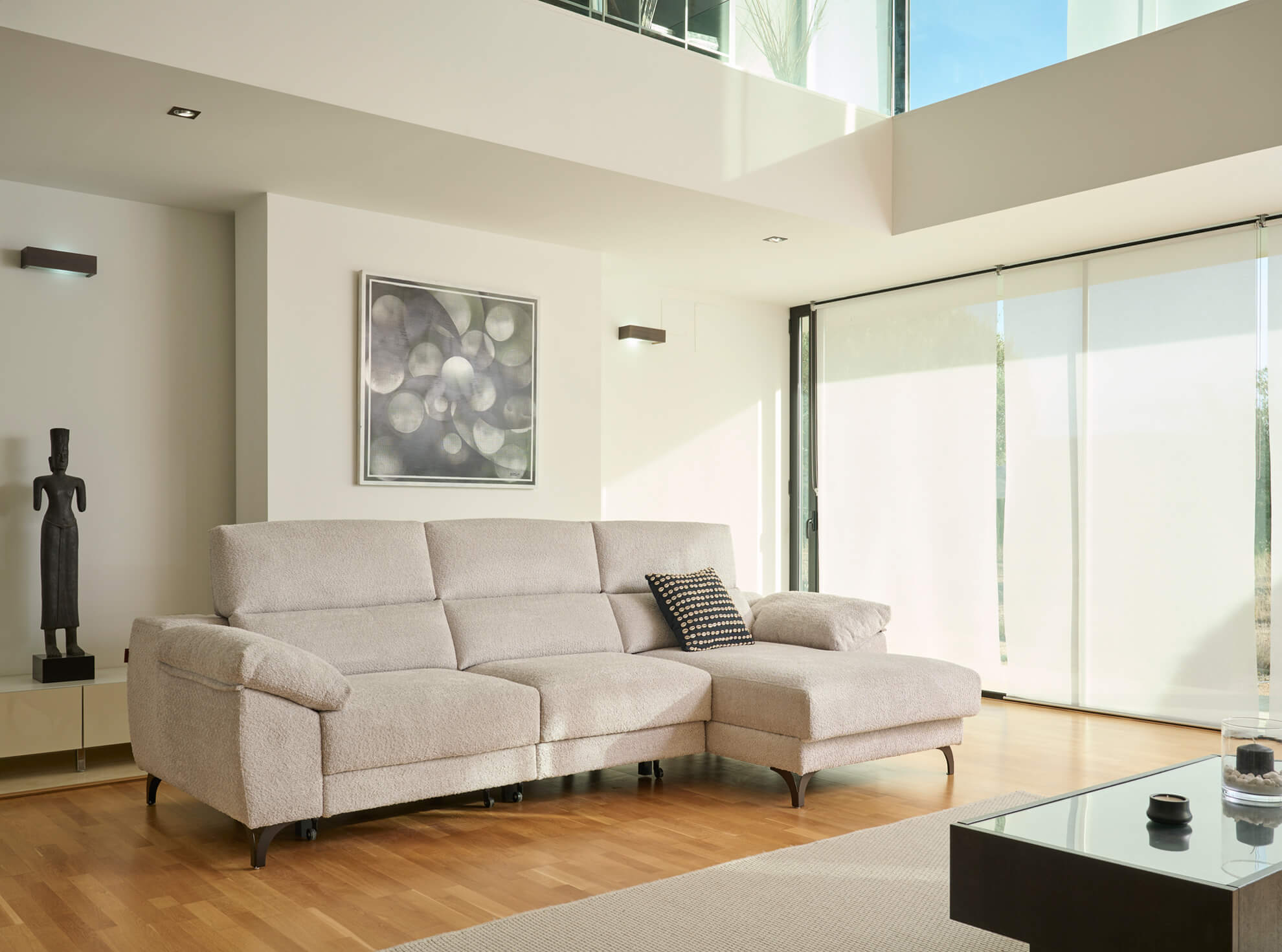 ACOMODEL canapea extensibilă cu colțar Avalon | textil | Bej | 296x104x159 cm