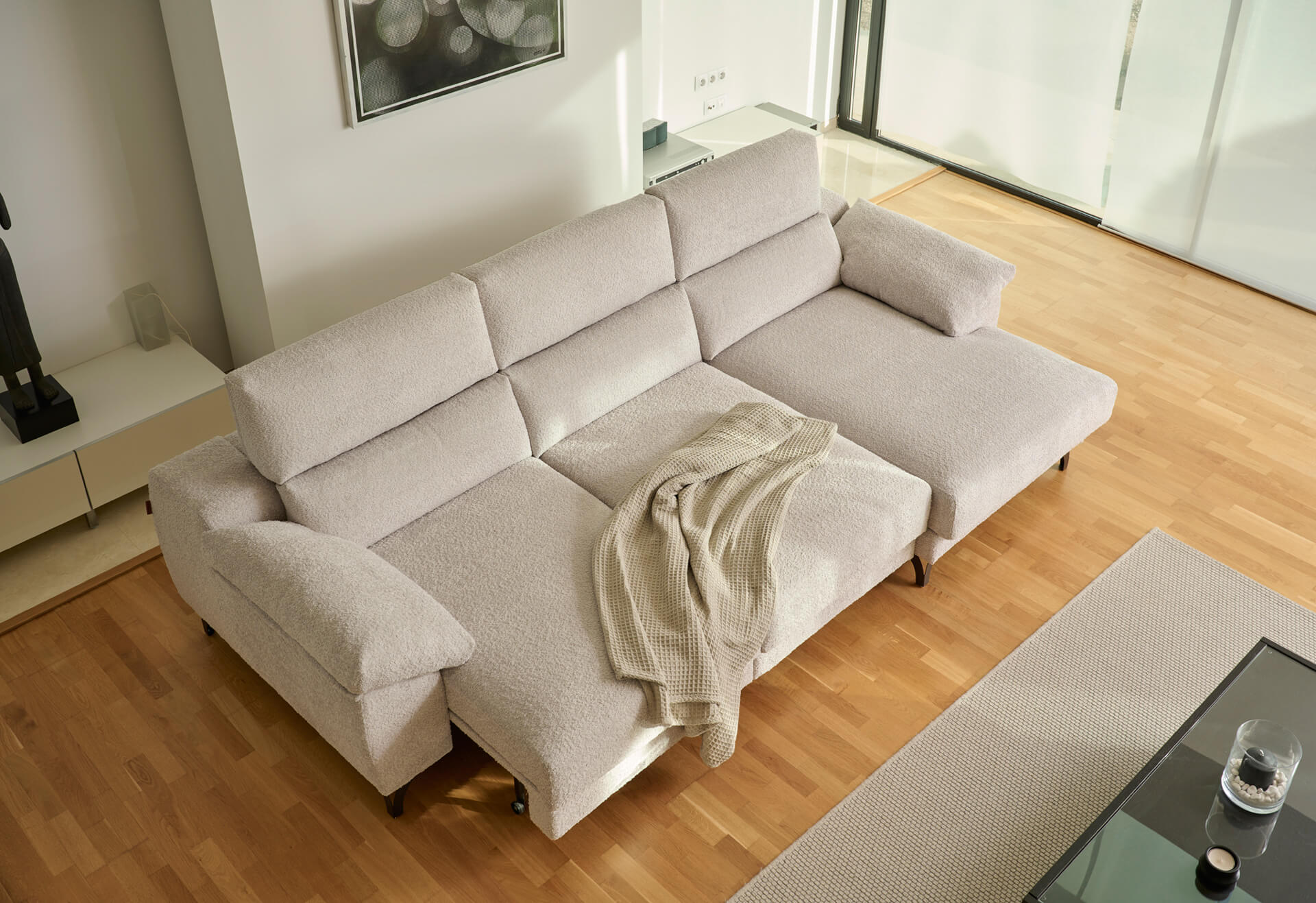 ACOMODEL canapea extensibilă cu colțar Avalon | textil | Bej | 296x104x159 cm