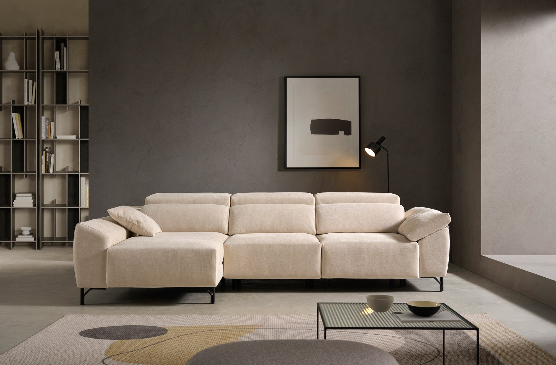 ACOMODEL canapea extensibilă cu colțar Azores | textil | Bej | 297x104x159 cm