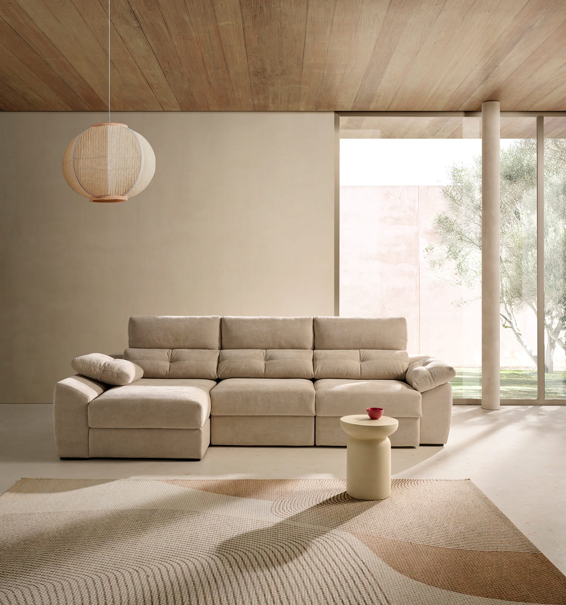ACOMODEL canapea extensibilă cu colțar Tayla | textil | Bej | 293x104x159 cm