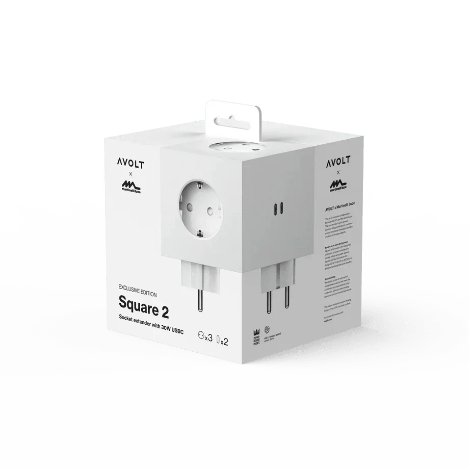 Triplu stecher Square 2, 3 prize, 2 porturi USB tip C - Culoare Alb - Avolt - PARIS14A.RO