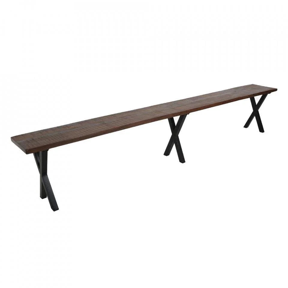 Bancheta maro/neagra din lemn reciclat si metal 260 cm Gandoh Raw Materials - PARIS14A.RO