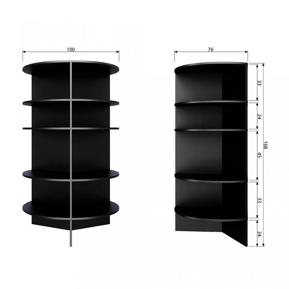 Biblioteca neagra din lemn 168 cm Trian Black - PARIS14A.RO