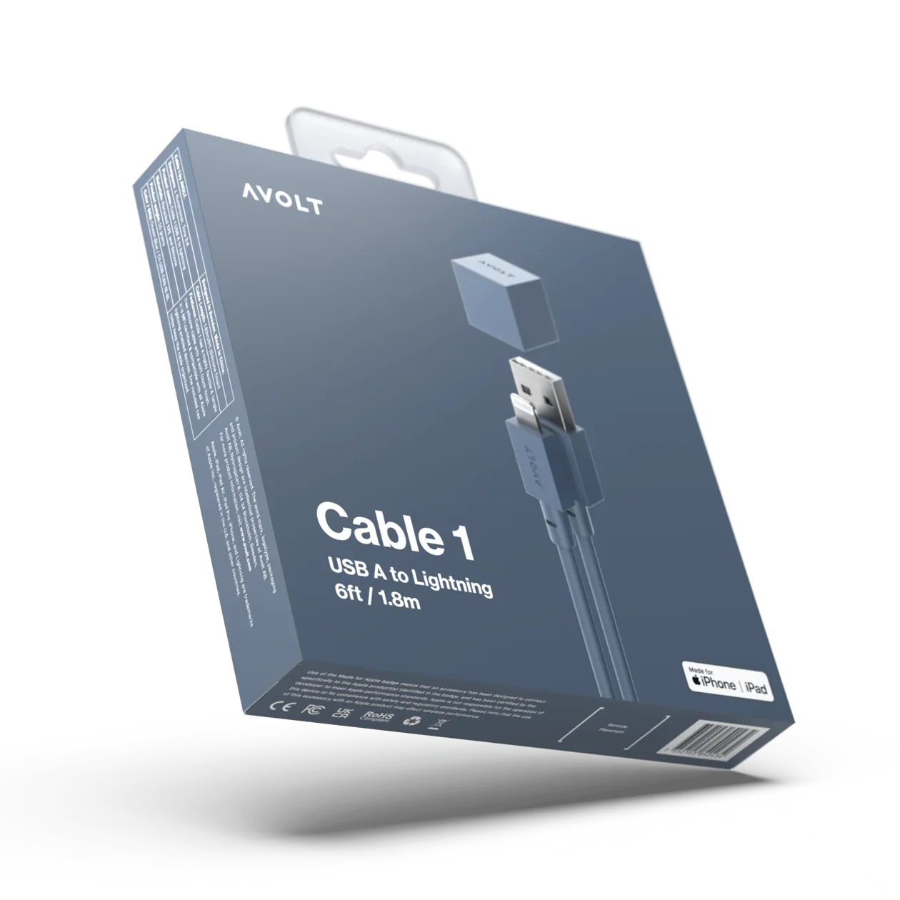 Cablu de încărcare Cable 1 USB-A to Apple lightning, Culoare Ocean Blue - Avolt - PARIS14A.RO
