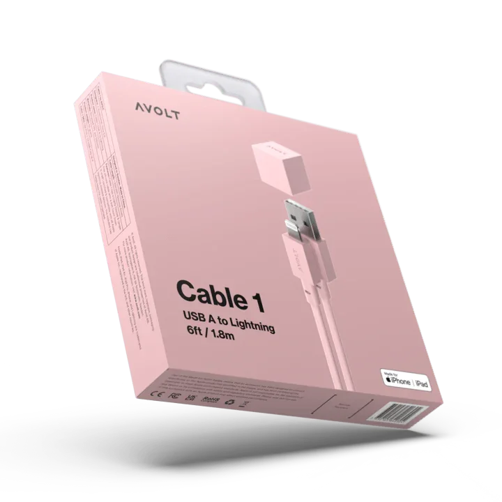 Cablu de încărcare Cable 1 USB-A to Apple lightning, Culoare Old Pink - Avolt - PARIS14A.RO