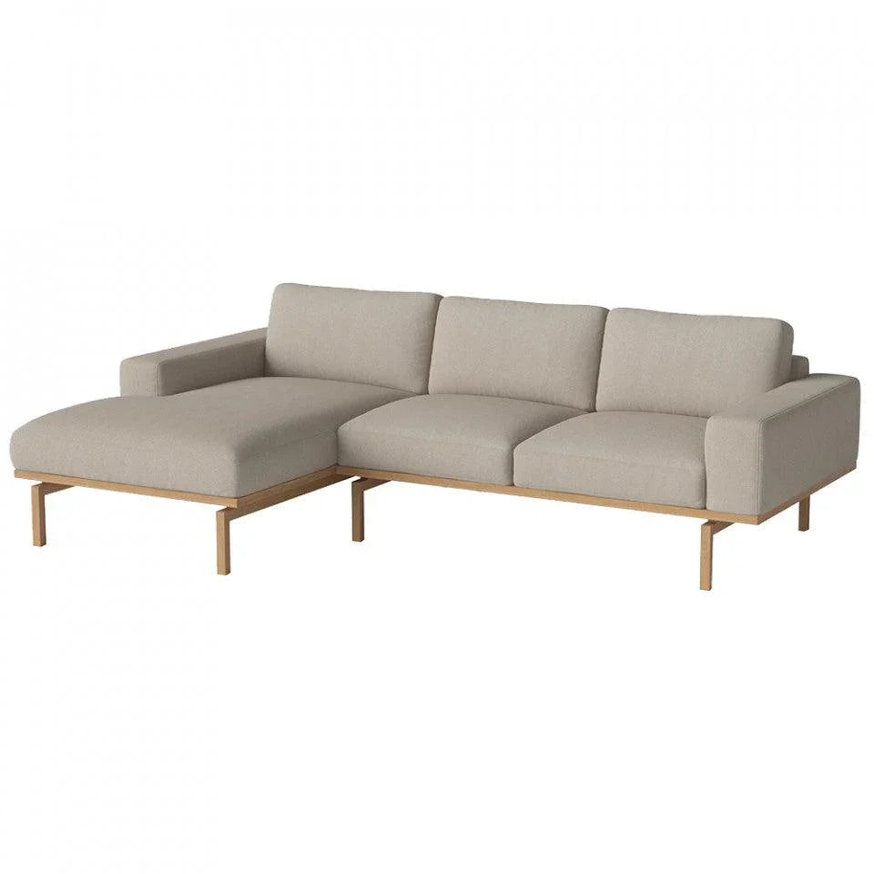 Canapea cu colt bej nisipiu din polietilena reciclata si lemn pentru 3 persoane Elton Left Bolia - PARIS14A.RO