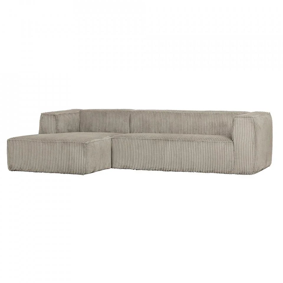 Canapea cu colt gri deschis din poliester si lemn 305 cm Bean Hefty Left