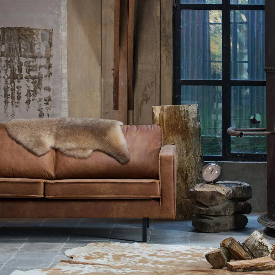 Canapea maro/neagra din piele si metal 190 cm Rodeo Cognac - PARIS14A.RO