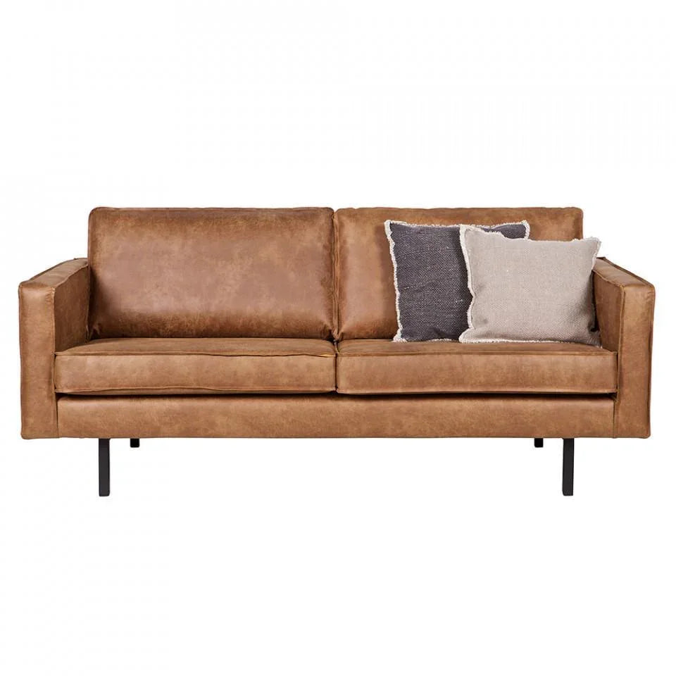 Canapea maro/neagra din piele si metal 190 cm Rodeo Cognac - PARIS14A.RO