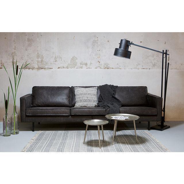 Canapea neagra din piele pentru 3 persoane Rodeo Black - PARIS14A.RO