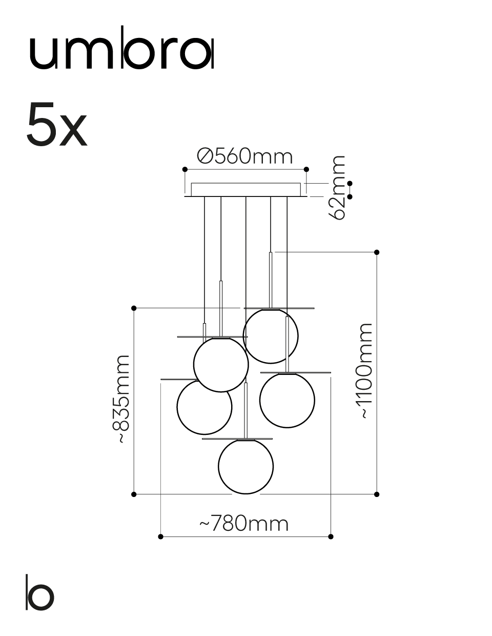 Candelabru cu 5 elemente Umbra Bomma - PARIS14A.RO