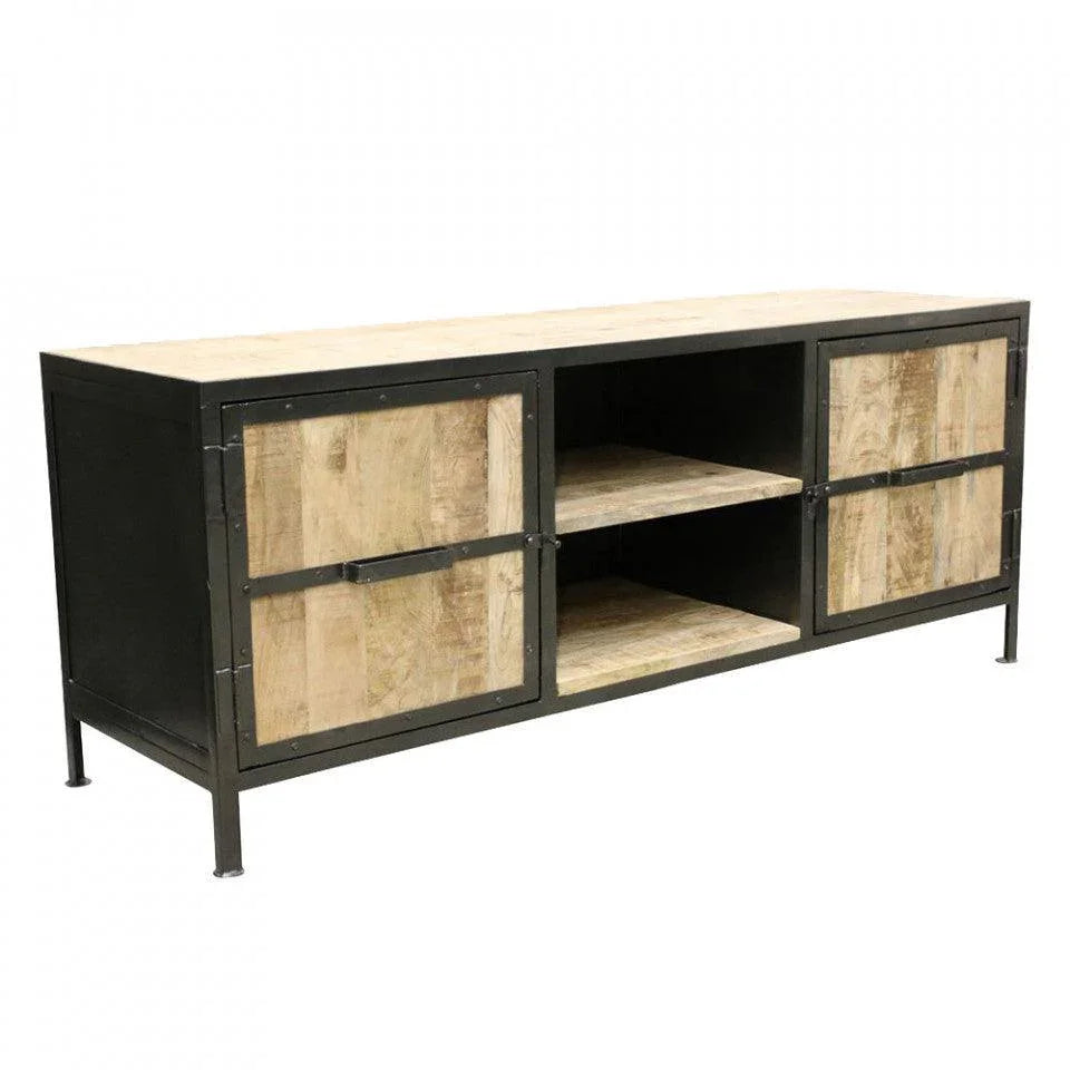 Comoda TV maro/neagra din lemn de mango 150 cm Vintage Raw Materials - PARIS14A.RO